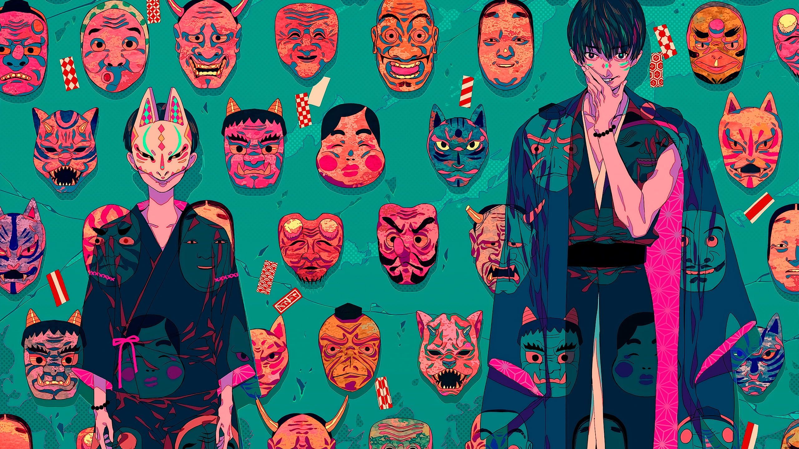 Akiakane oni mask #Japan #samurai green background K #wallpaper #hdwallpaper #desktop. Oni mask, HD wallpaper, Wallpaper