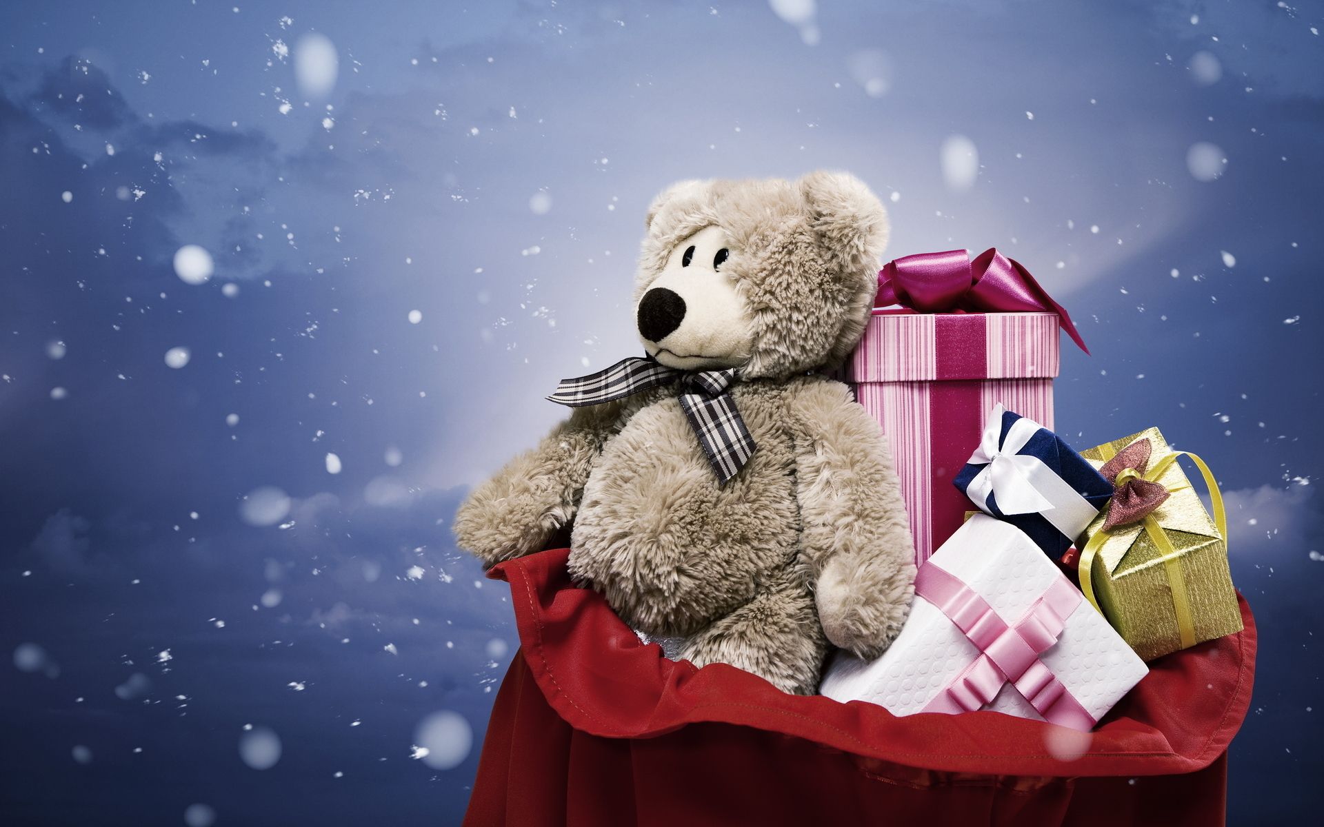 Christmas Wallpaper With Teddy Bear And Gifts Quality Image And Transparent PNG Free Clipart