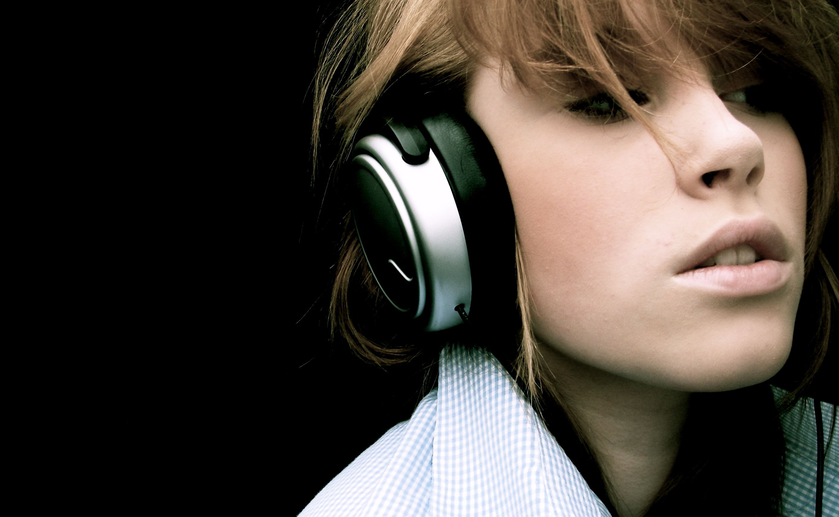 headphones, women wallpaper