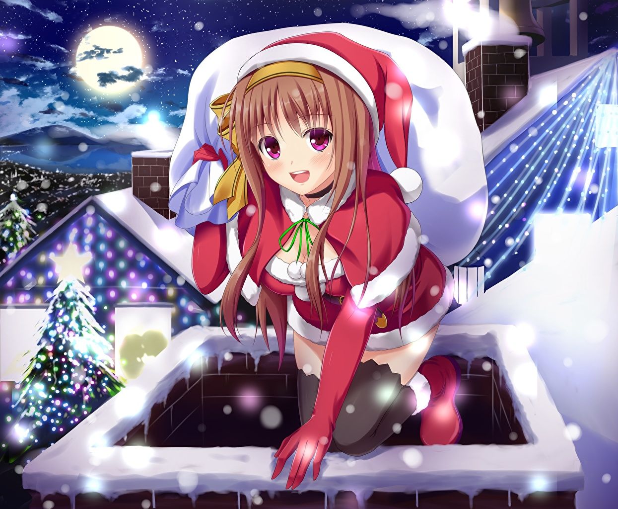 Anime Girl Cat Merry Christmas HD Wallpaper
