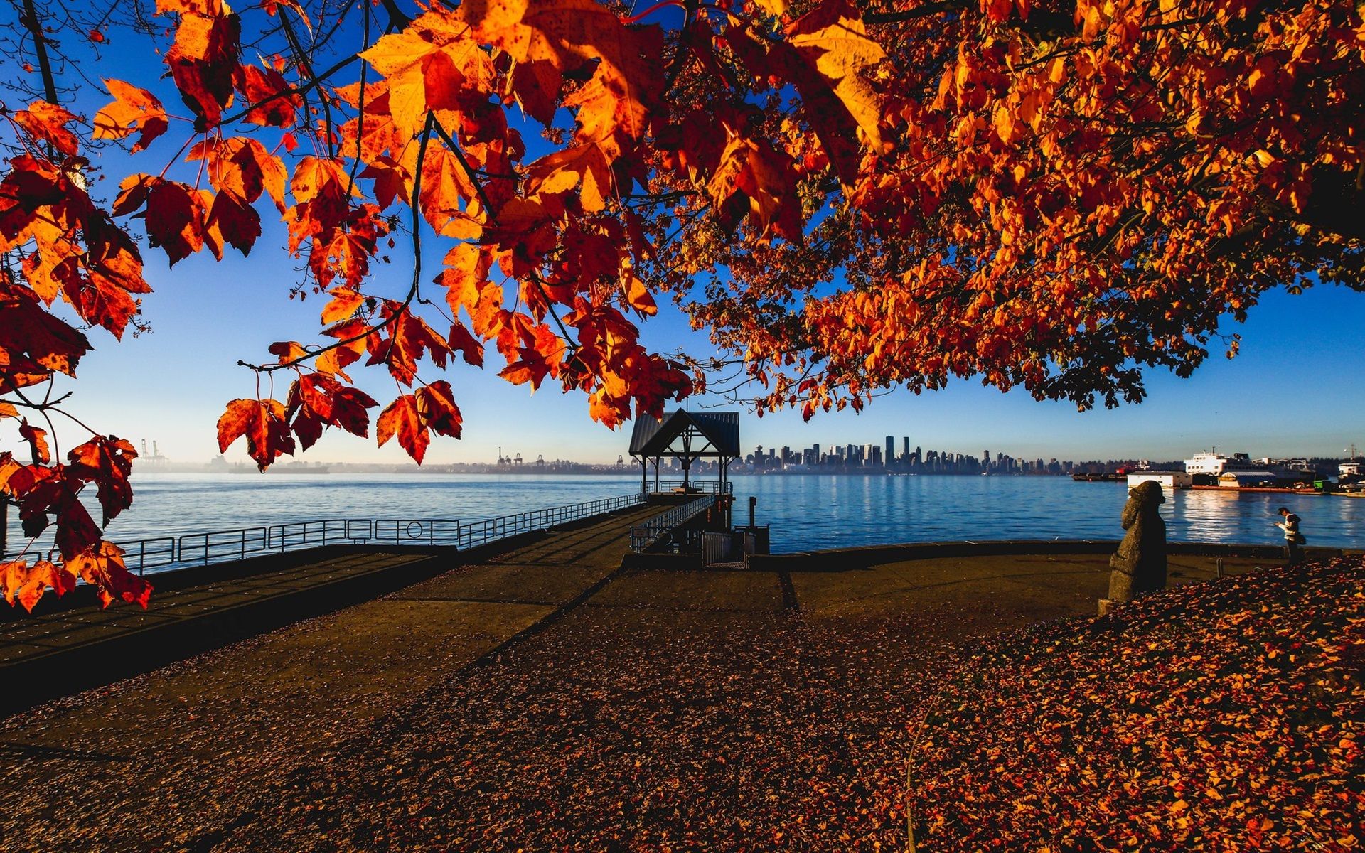Wallpaper Canada, Vancouver, autumn, maple leaves, pier, coast 1920x1200 HD Picture, Image