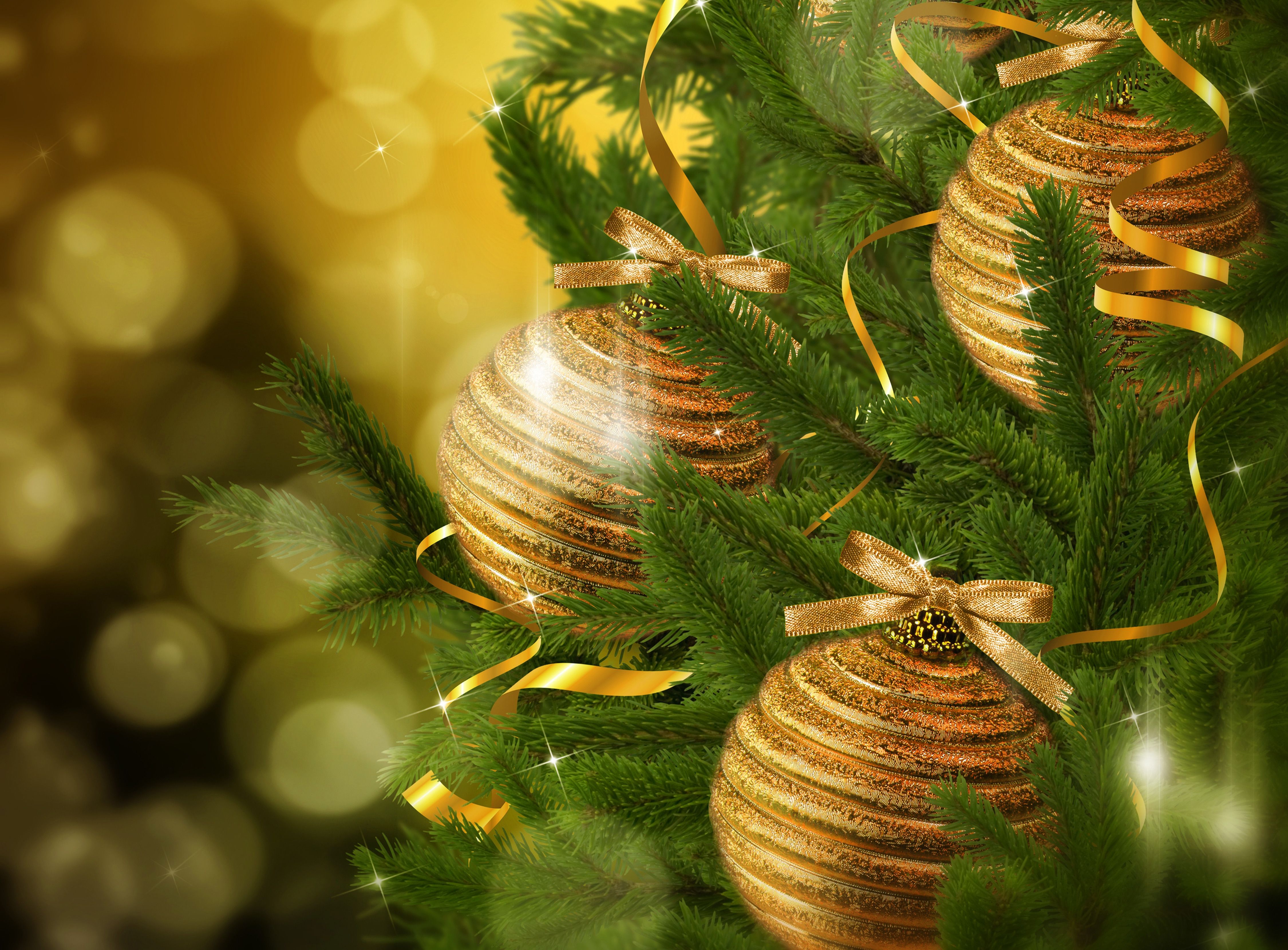 Yellow Christmas Background with Gold Christmas Balls​-Quality Free Image and Transparent PNG Clipart