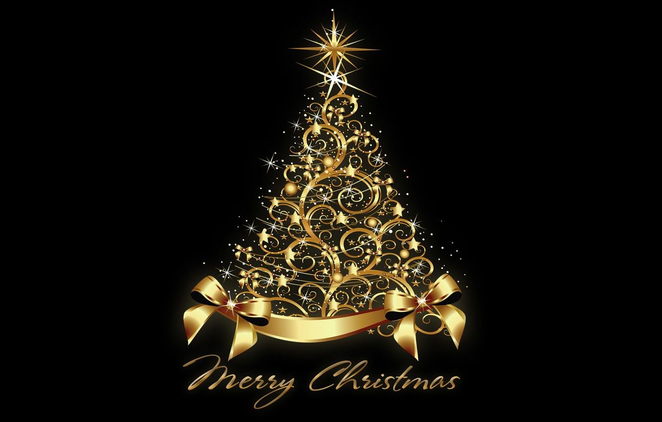Wallpaper tree, New Year, Christmas, golden, tree, New Year, Merry Christmas, xmas image for desktop, section новый год