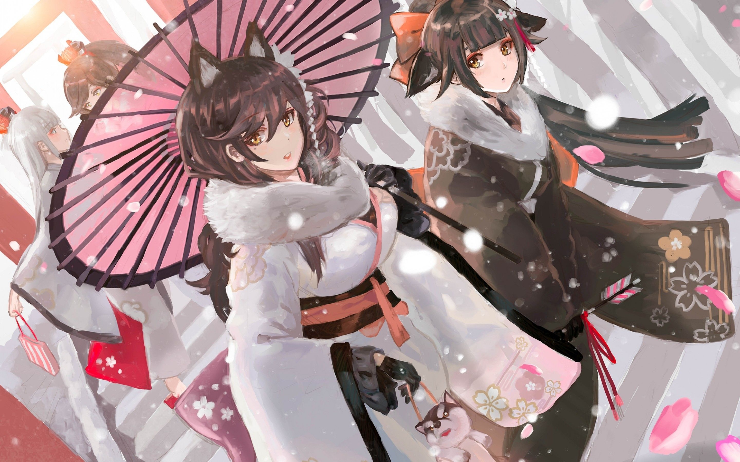 Download 2880x1800 Atago, Takao, Shoukaku, Azur Lane, Kimono, Japanese Outfit, Winter, Snow, Cute Wallpaper for MacBook Pro 15 inch