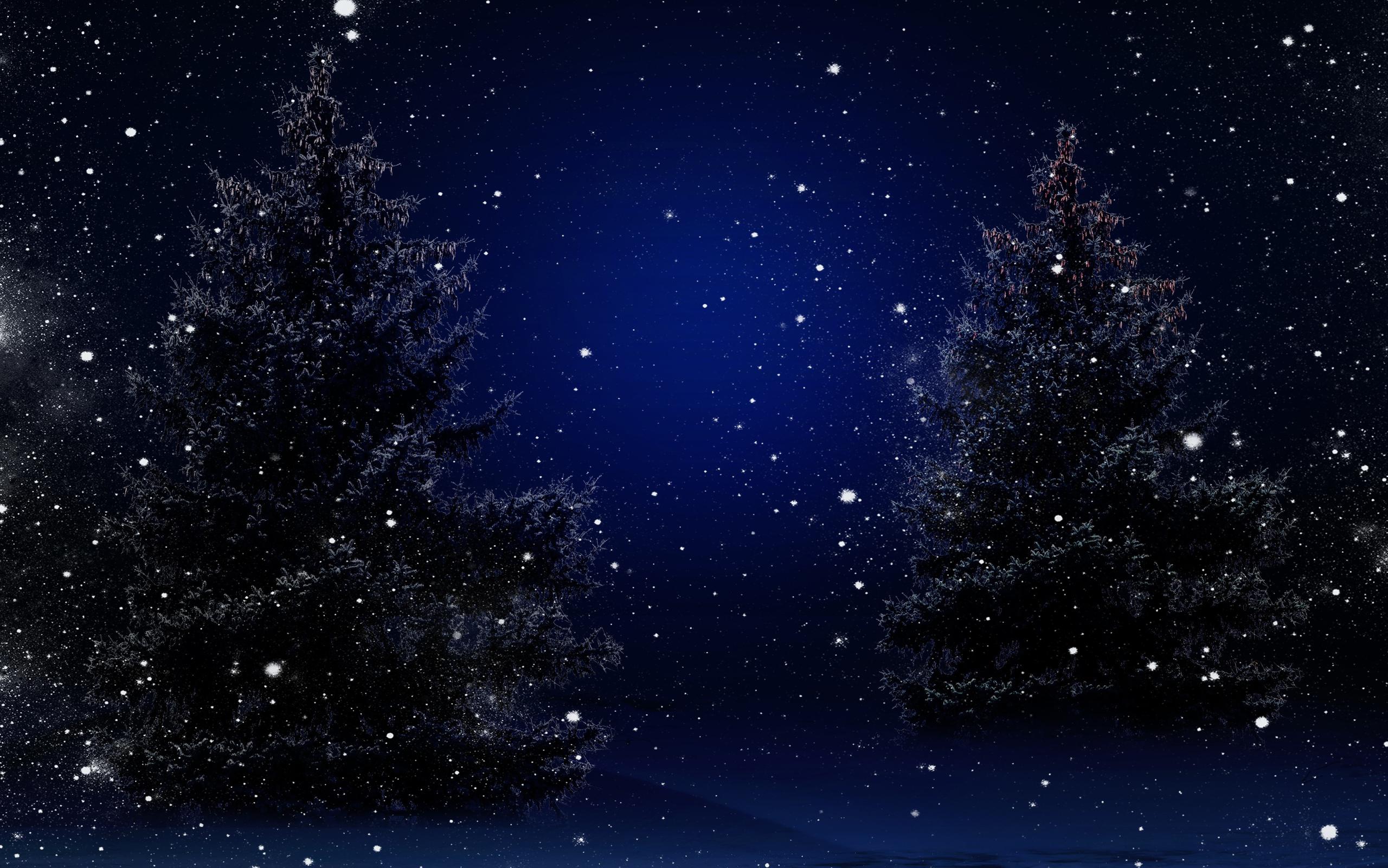 PC file. background on the desktop. Starry sky in winter snowy night
