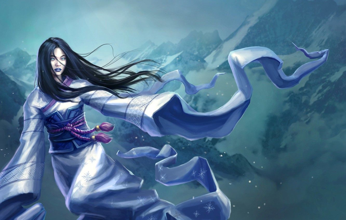 Wallpaper Winter, Girl, Mountains, Figure, Asian, Fantasy, Art, Cold, Characters, Outfit, Rival Kingdoms, Space Ape Games, Rival Kingdoms: Ice Ancients, by Space Ape Games, Ice Ancients image for desktop, section арт