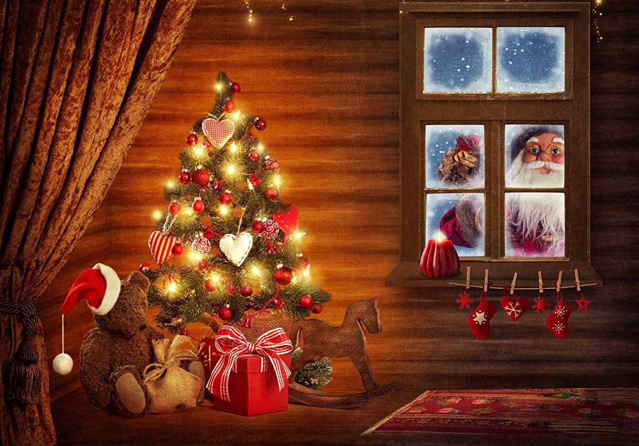 Desktop Wallpaper Christmas Winter hat Christmas tree Teddy bear