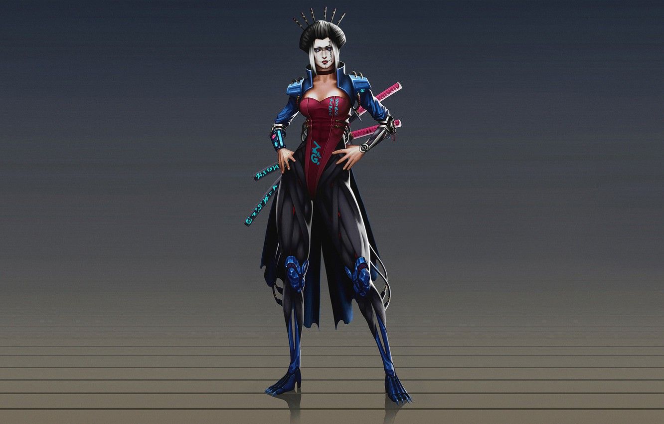 Wallpaper Art, Asian, Samurai, Katana, Characters, Memoirs of a Geisha, Cyber, Kazbek Dzasezhev image for desktop, section минимализм