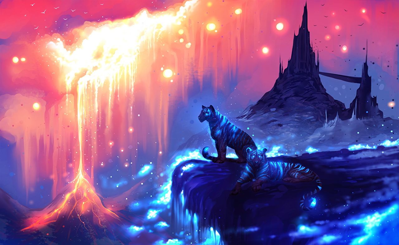 Desktop Wallpaper Tigers Fantasy Fantastic world Magical animals