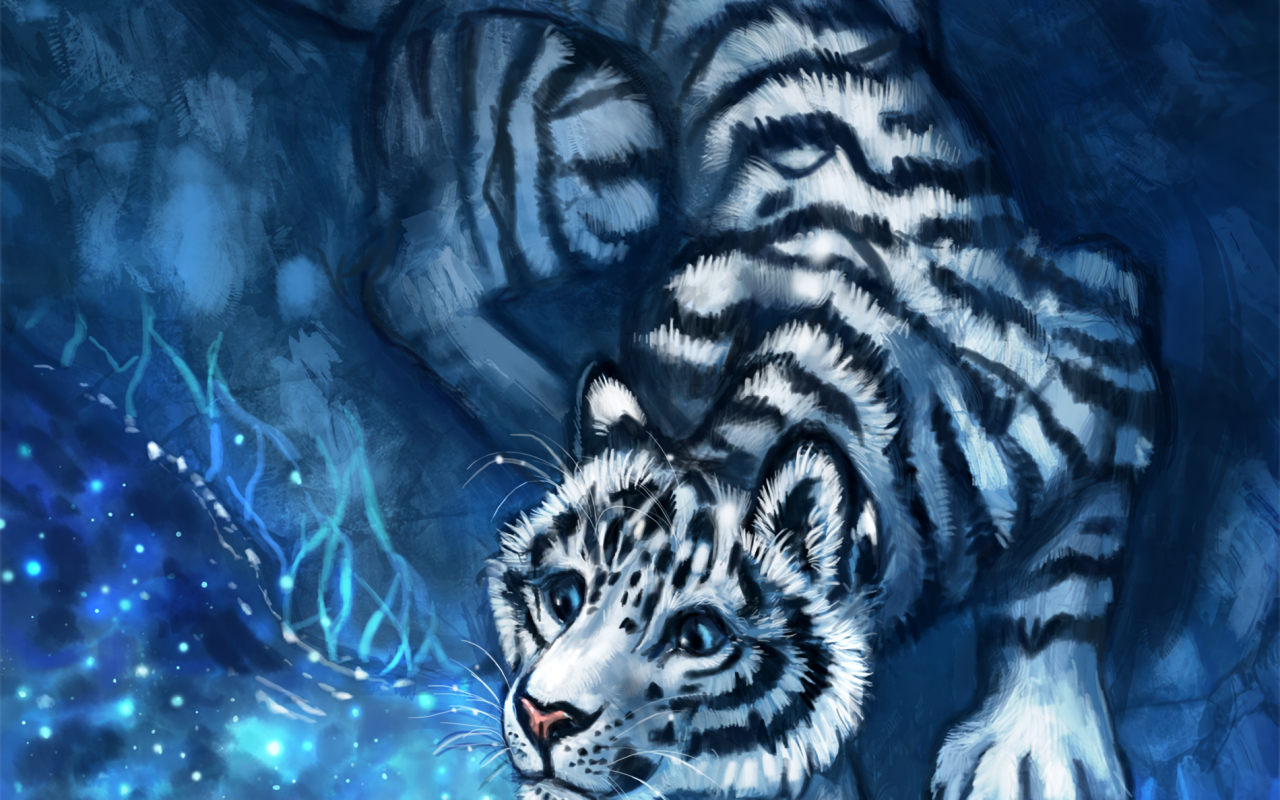 Download 1280x800 White Tiger, Water, Magical, Mouse, Artwork Wallpaper for Motorola Xoom, MacBook Pro 13