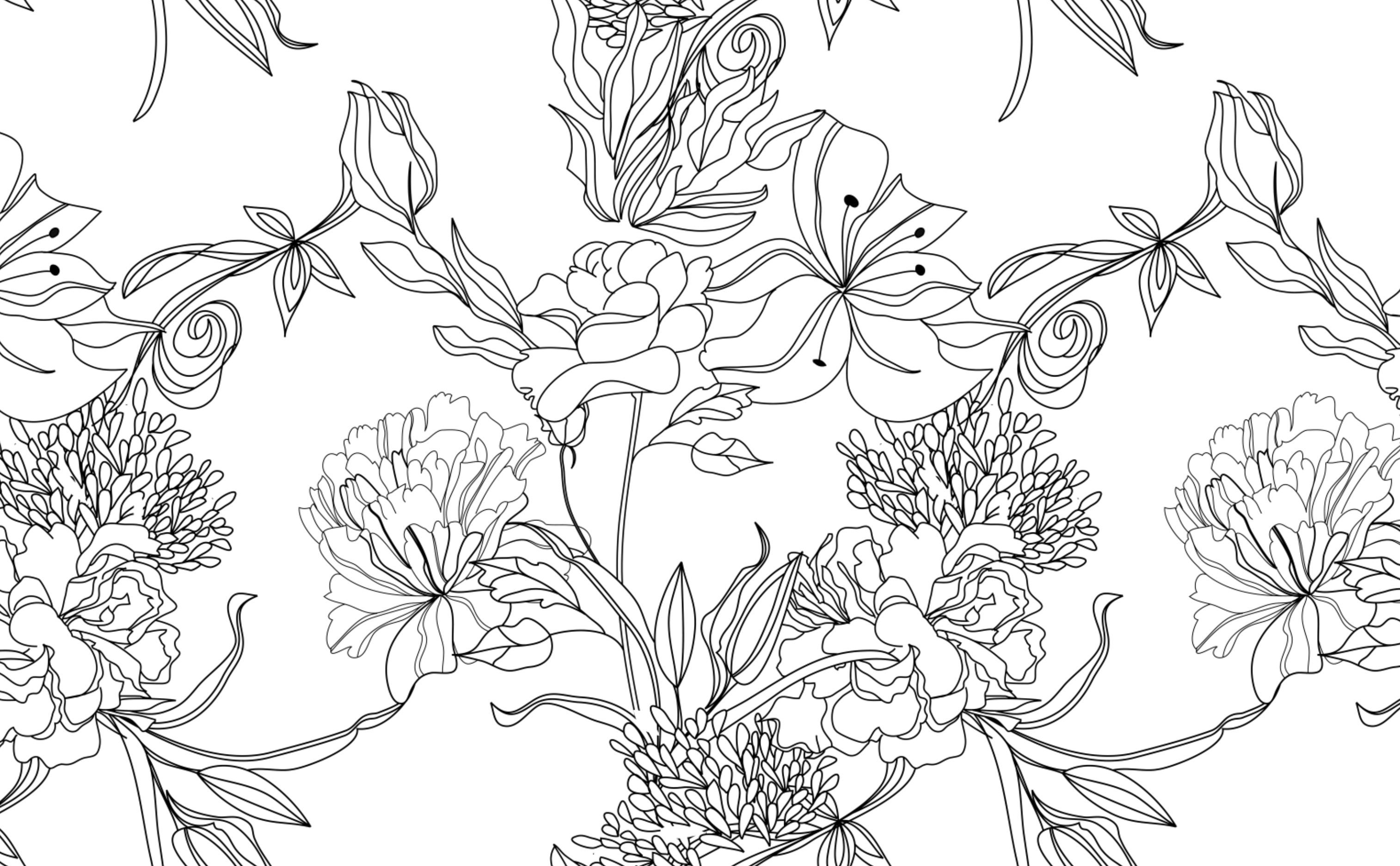 Black and White Floral Pattern Wallpaper for Walls