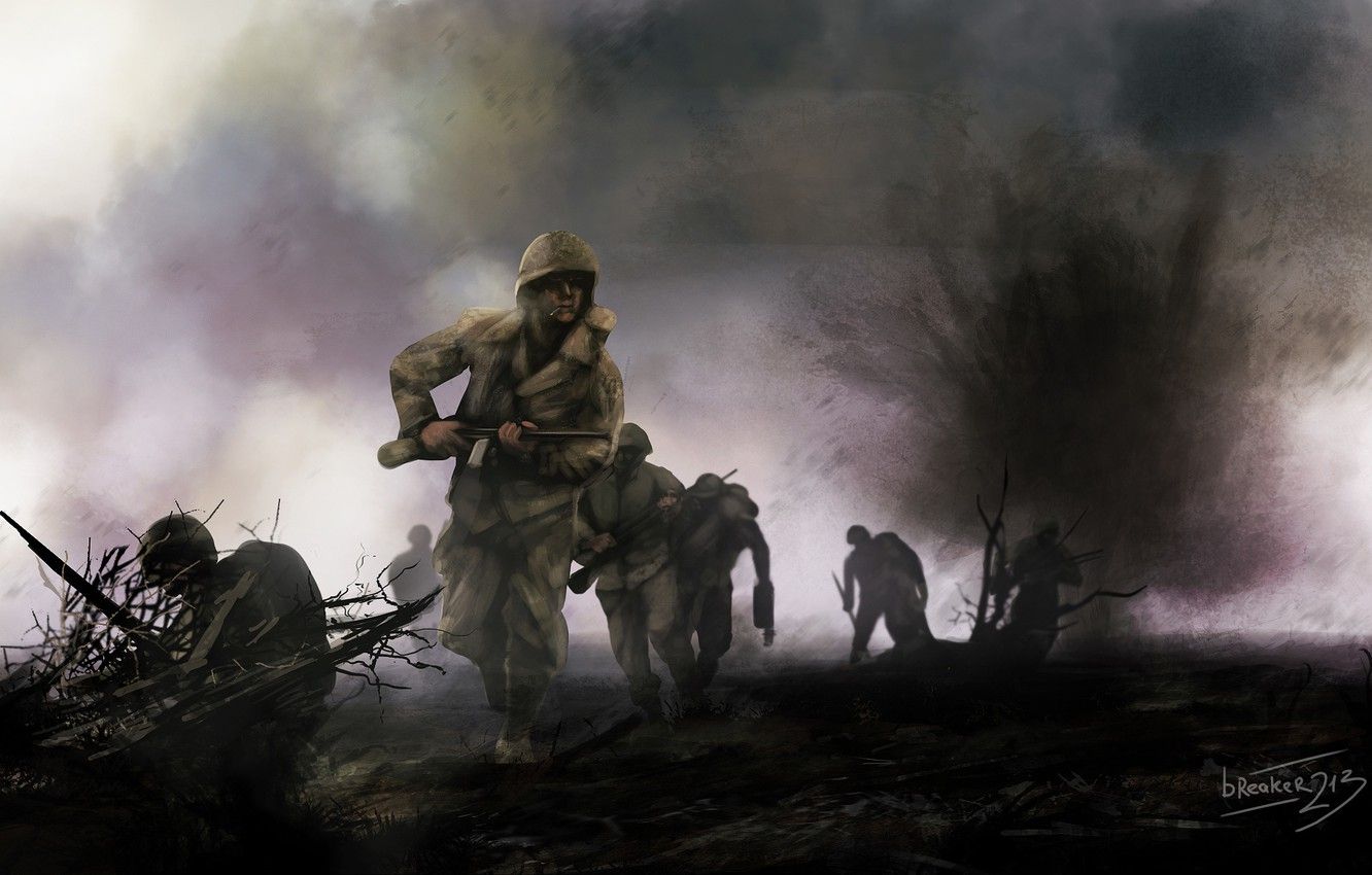 Wallpaper war, art, soldiers, war, The Pacific Series image for desktop, section живопись