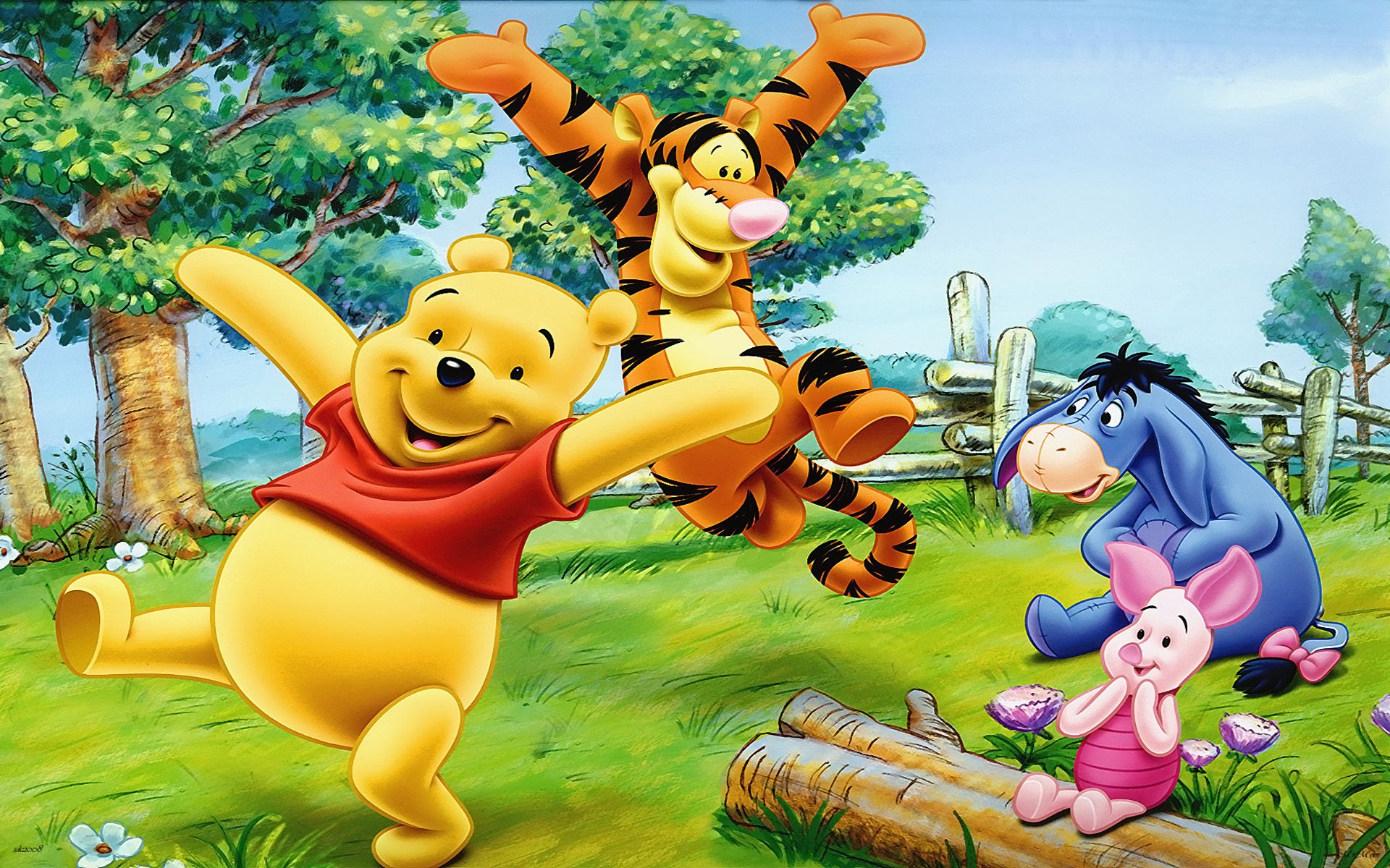 Cartoon Tigger Piglet And Winnie The Pooh Happy And Cheerful Friends Wallpaper HD 1920x1200, Wallpaper13.com