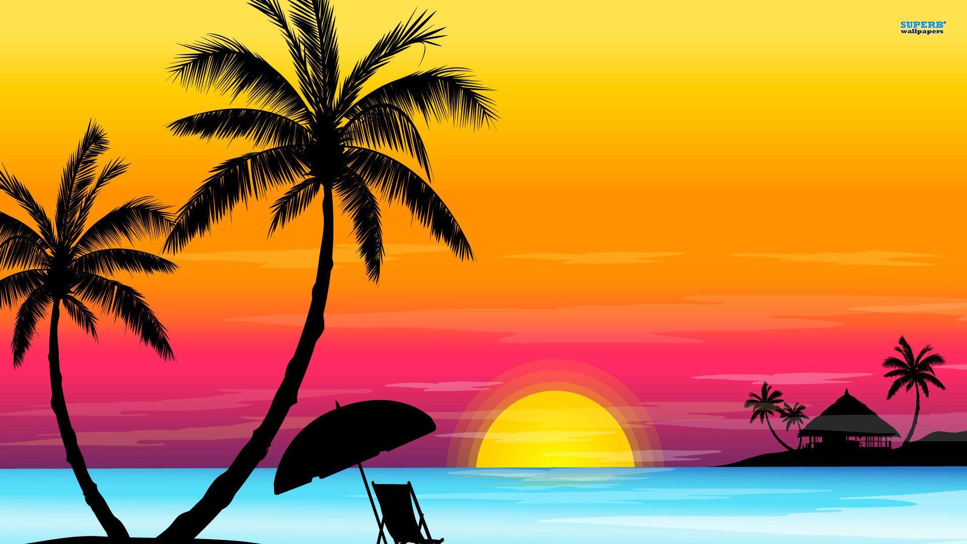 Cartoon Sunset Wallpaper Beach