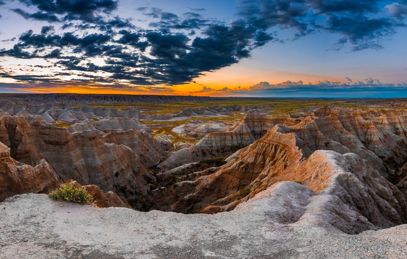 Wallpaper sunrise, rocks, dawn, panorama, Badlands National Park, South Dakota, South Dakota, Badlands national Park image for desktop, section пейзажи