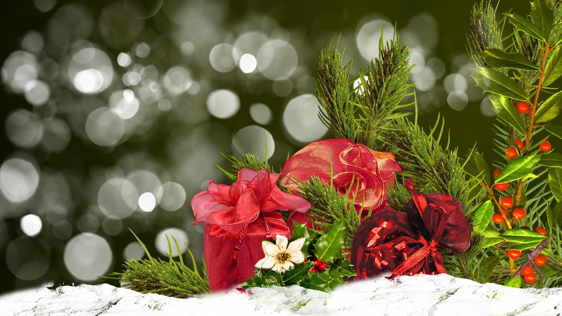 Christmas Wallpaper Red Background Flowers