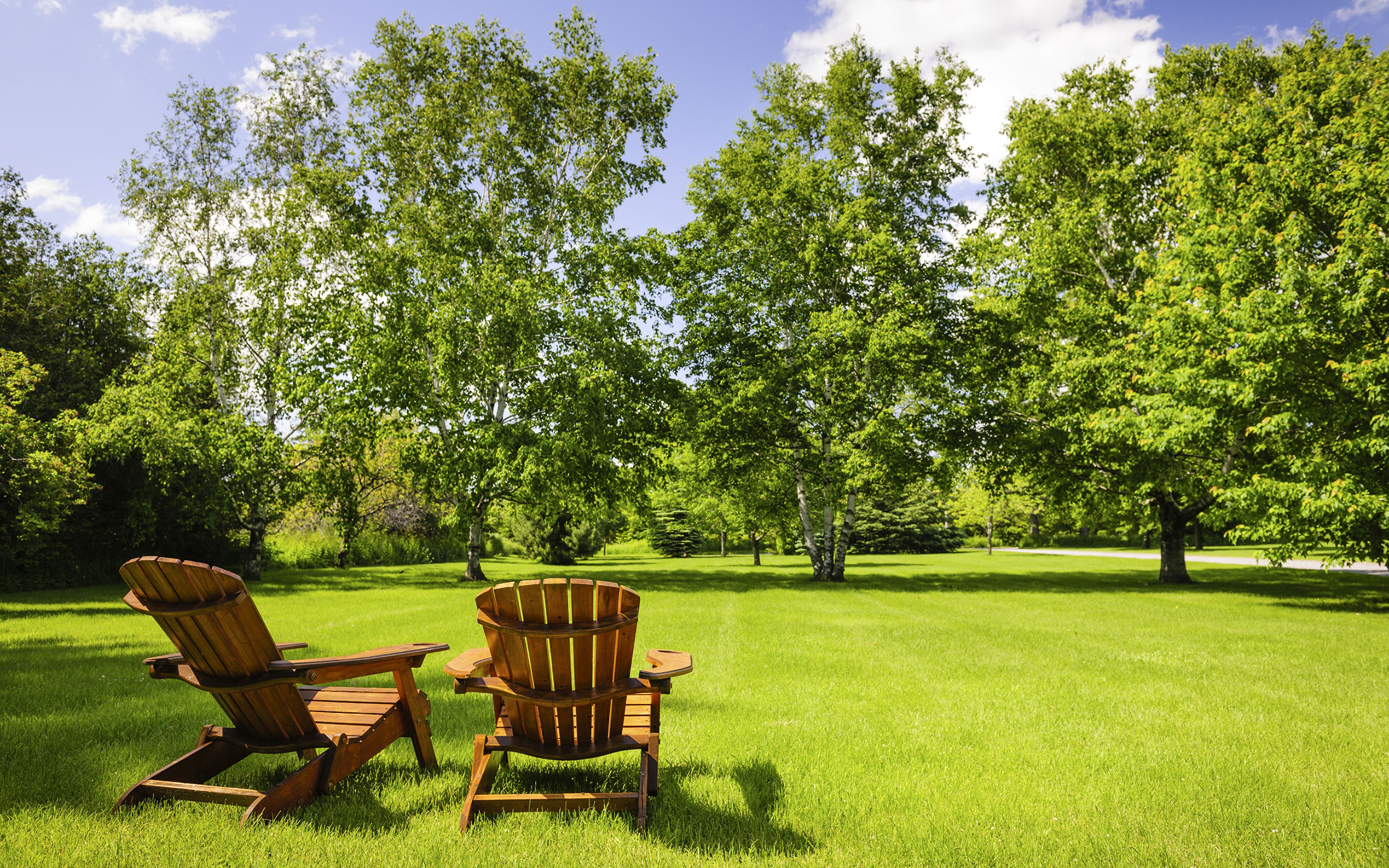 Wallpaper Summer Nature Lawn Grass Wing chair Trees 3840x2400