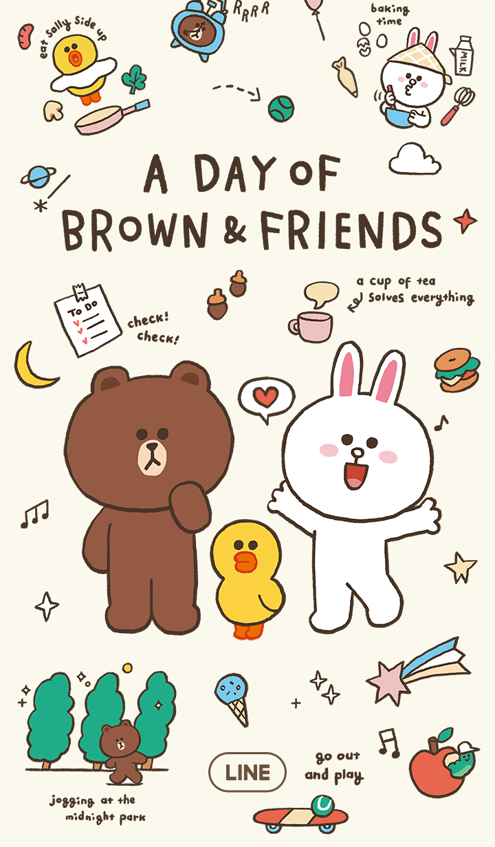 A DAY OF BROWN & FRIENDS. Line Wallpaper. Beruang coklat, Latar belakang animasi, Kartun