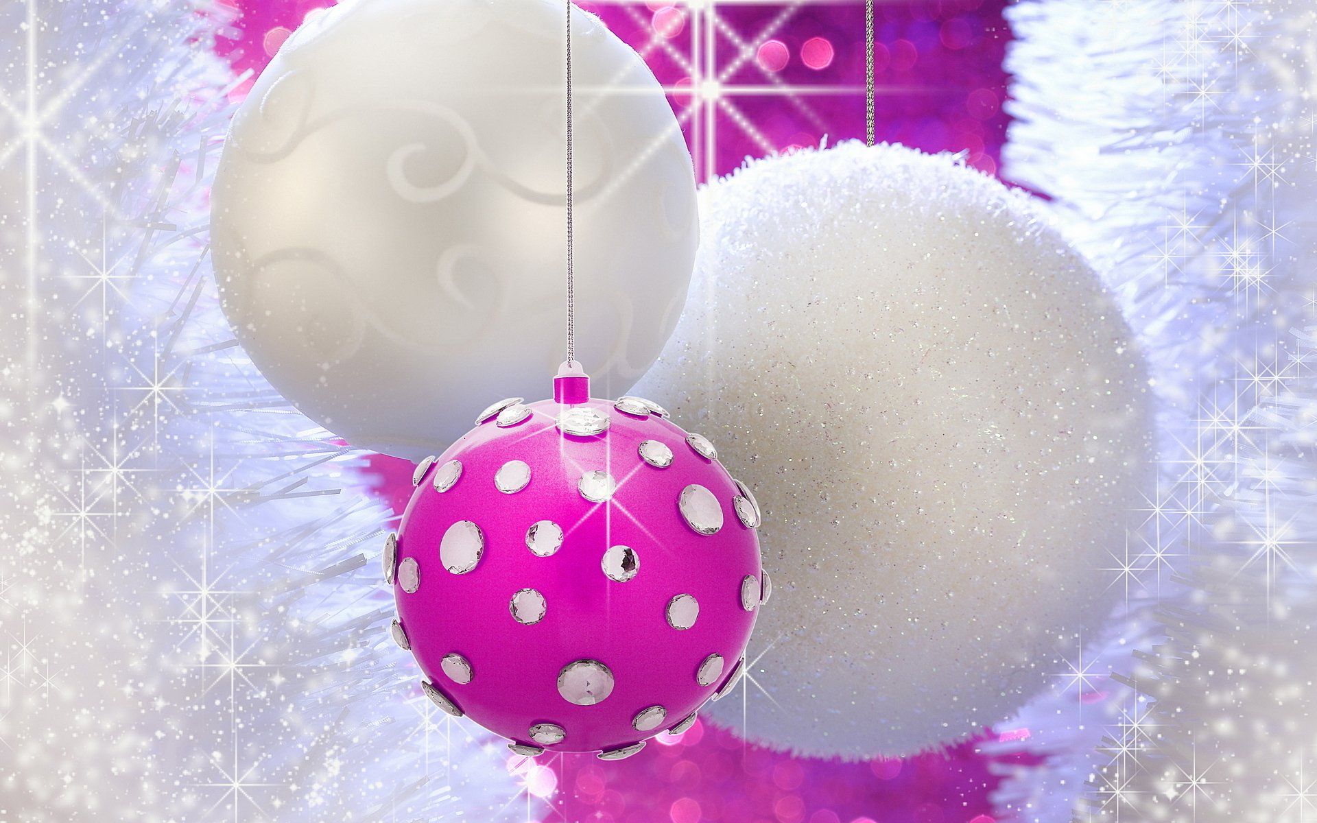 Rhinestone Wallpaper And Pink Christmas Balls Wallpaper & Background Download
