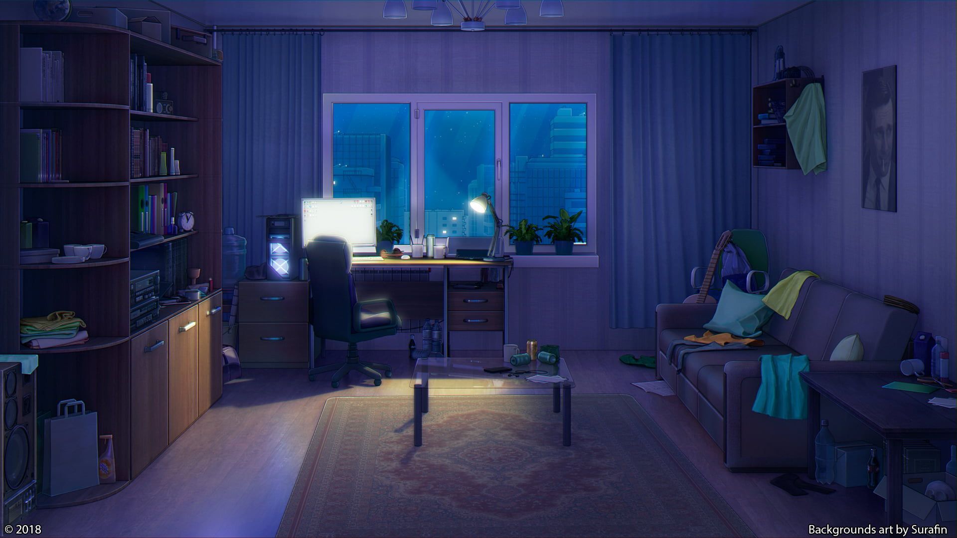 anime #computer #sky #urban #city P #wallpaper #hdwallpaper #desktop. Living room background, Bedroom night, Room
