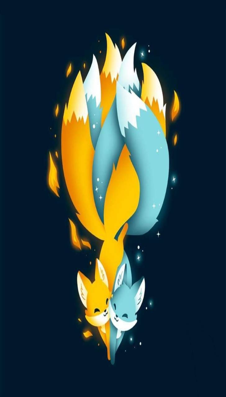 Fire and Ice Foxes wallpaper