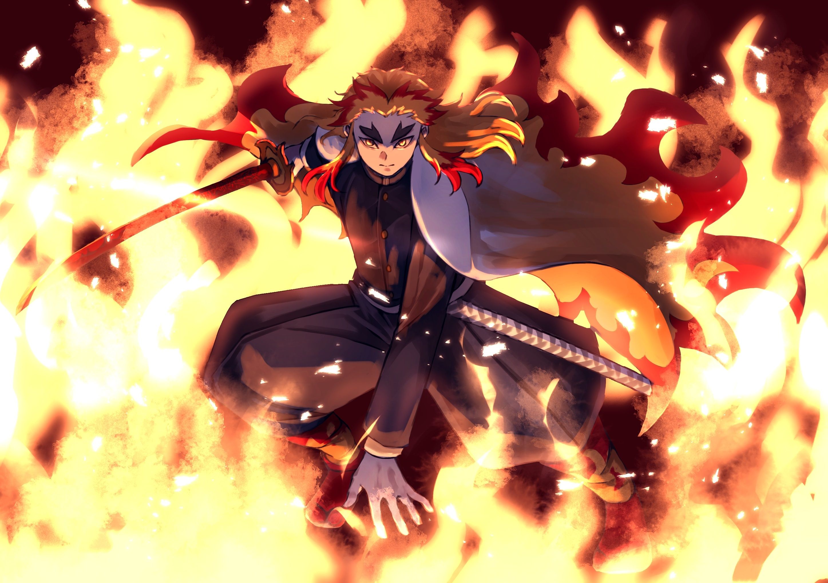 Cool Demon Slayer Kyojuro Rengoku Anime Desktop Wallpaper 4K