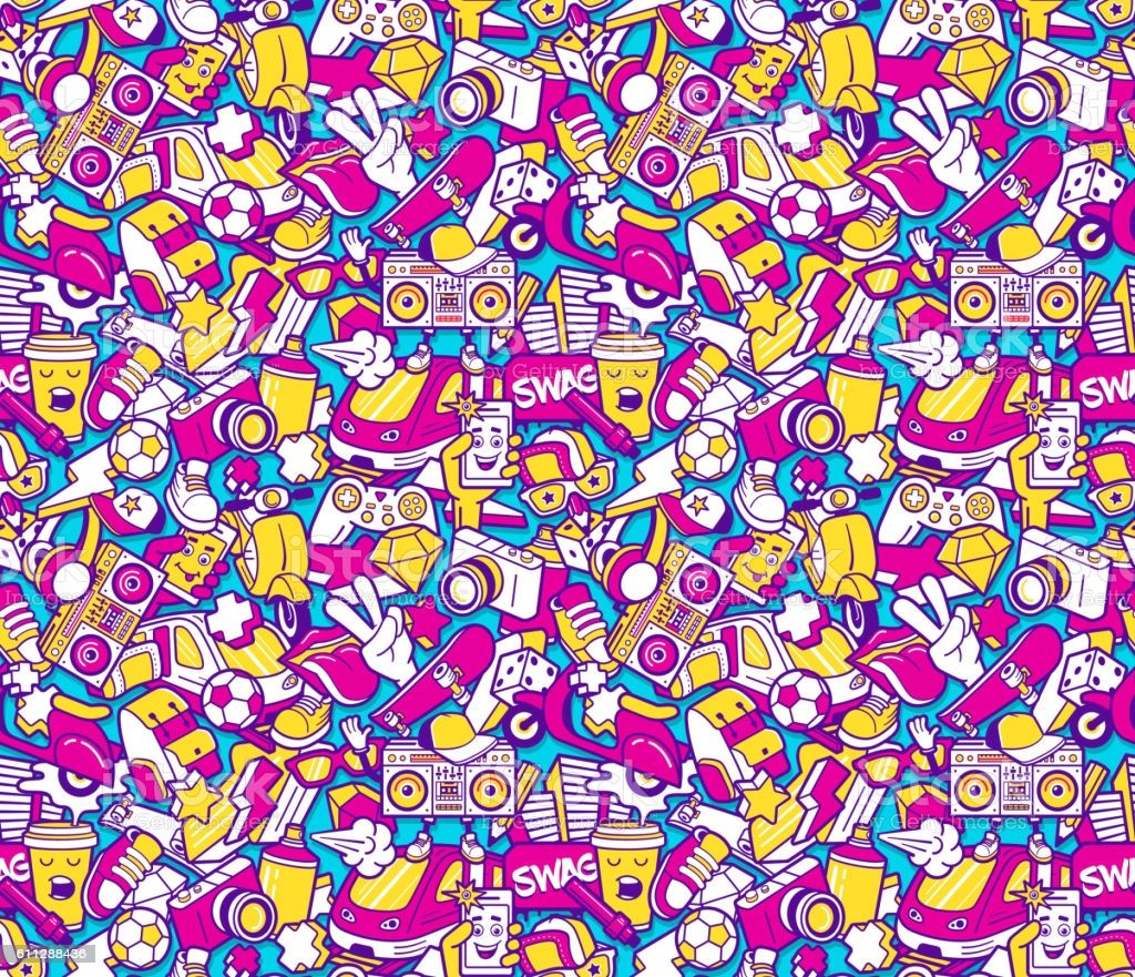 Graffiti Seamless Pattern With Line Icon Collage Stock Illustration Image Now