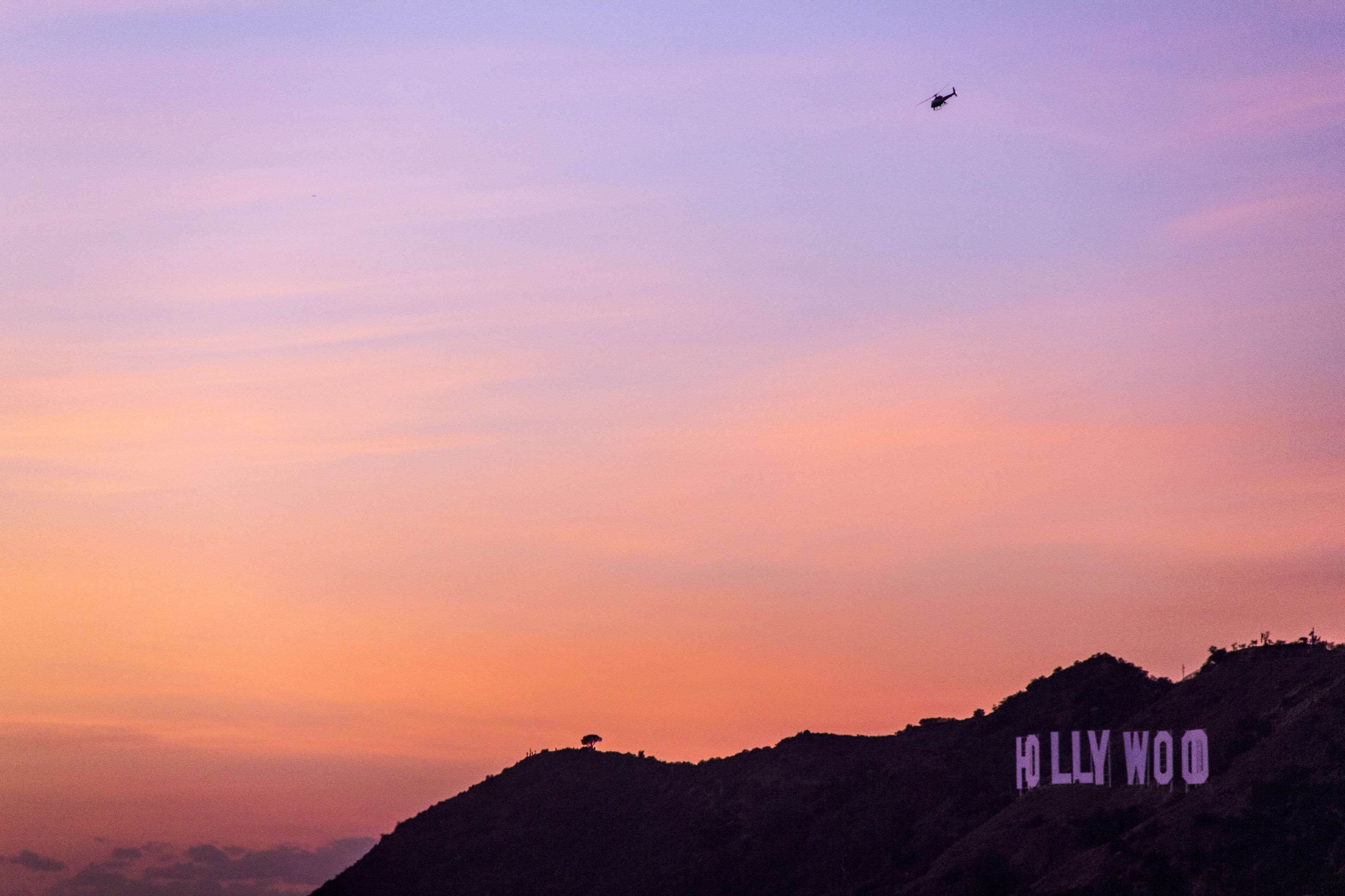america #evening sky #helicopter #hill #hollywood #hollywood hills #la #los angeles #orange #purple #purple sky #sunset #view. Purple sky, Sunset, Evening sky