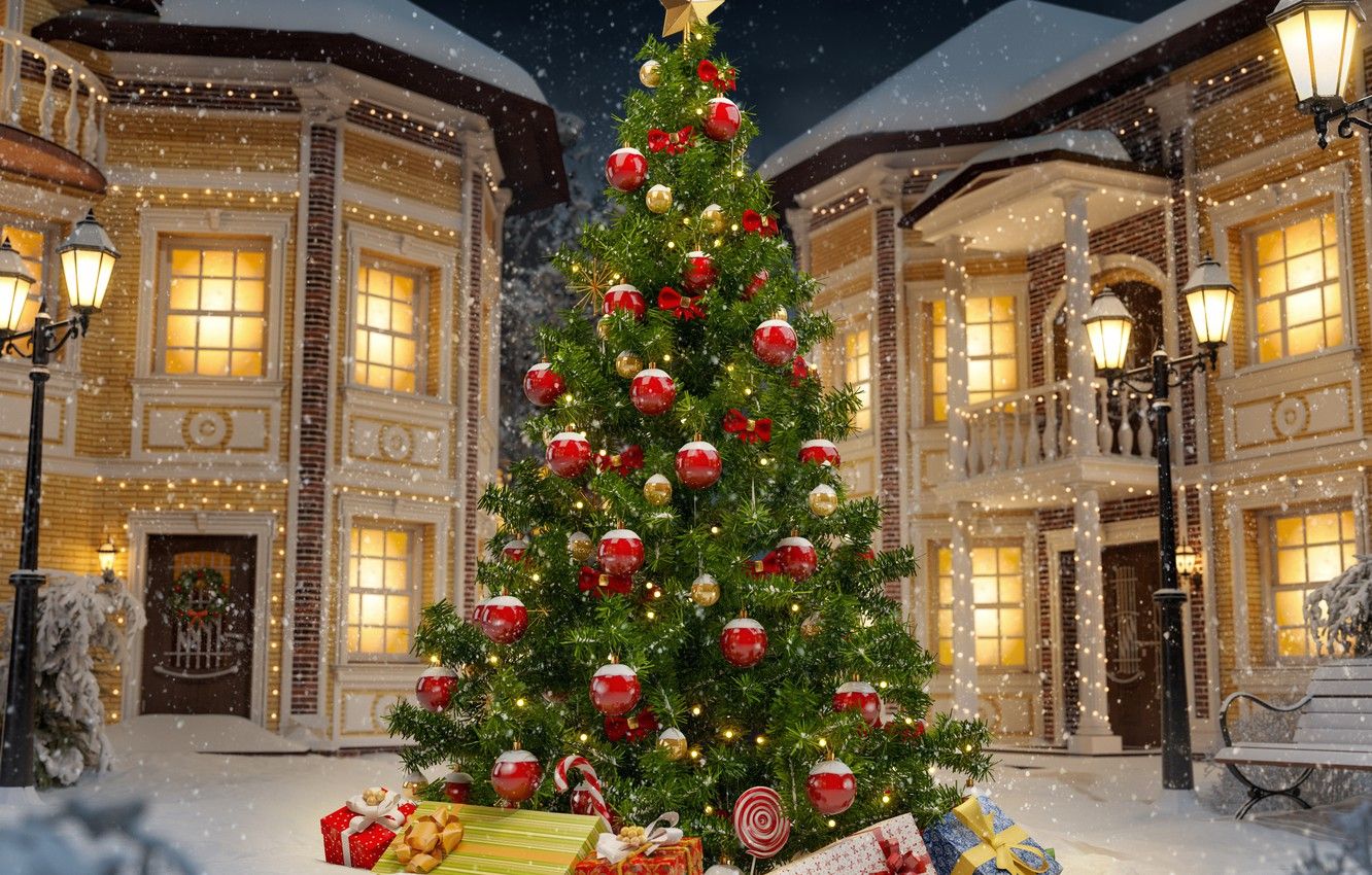Wallpaper christmas, winter, snow, decoration, christmas tree image for desktop, section новый год