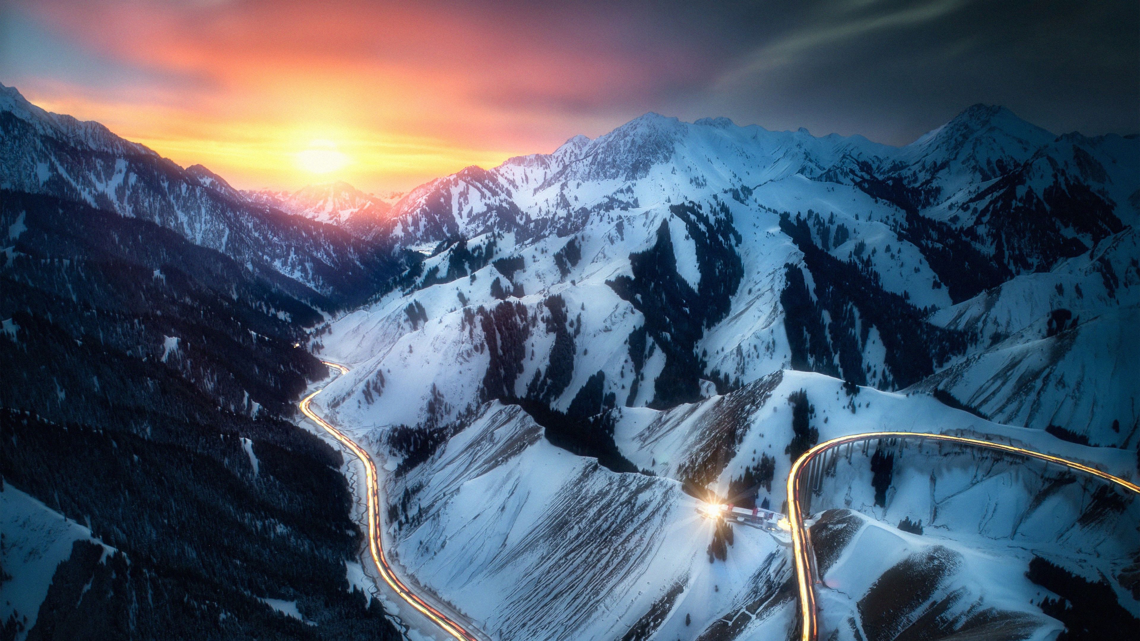 Road Snow Mountains Long Exposure 4k Wallpaper, HD Nature Wallpaper, 4k Wallpaper, Image, Background, Photos and Picture