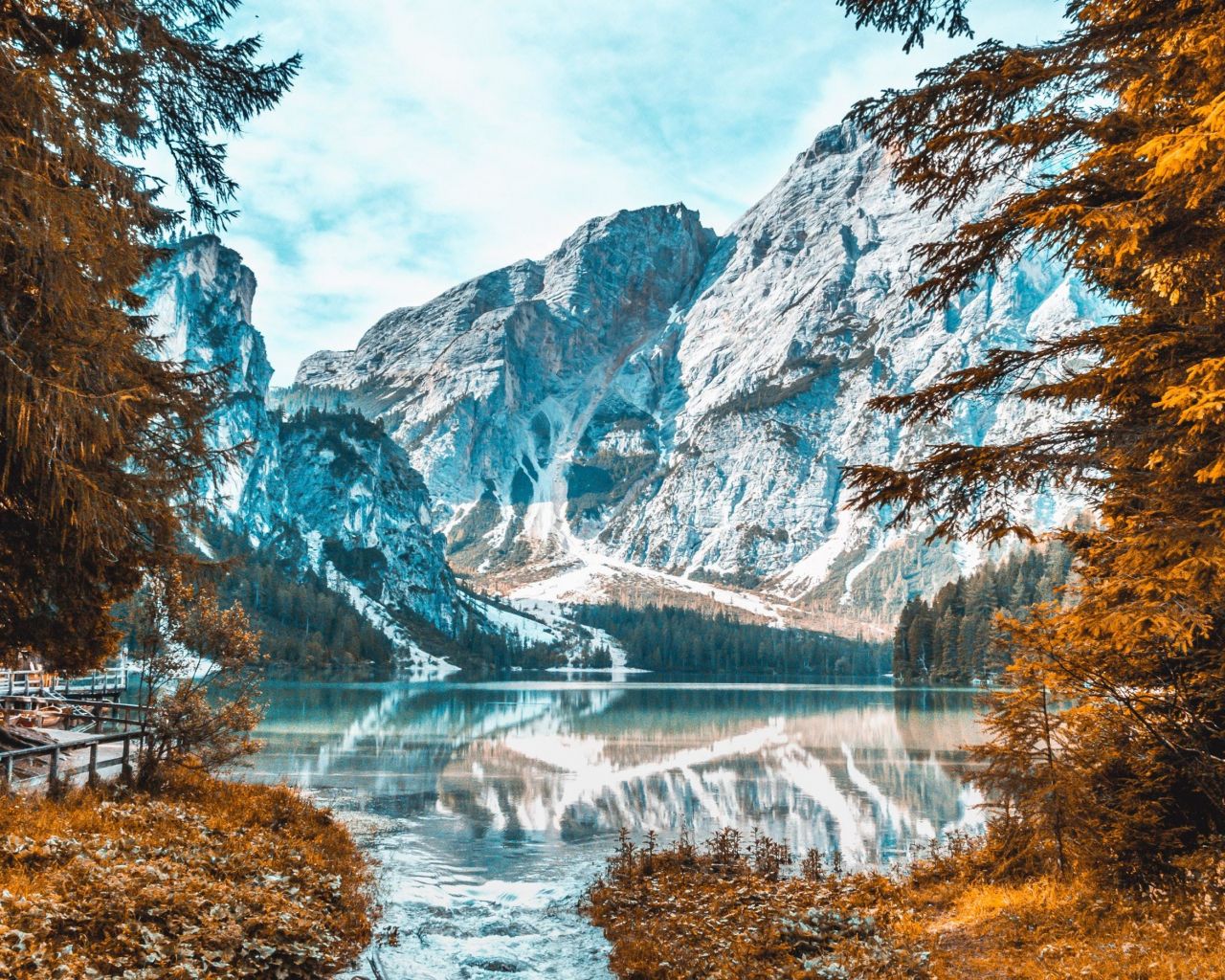 Download 1280x1024 Wallpaper Snow Capped Mountain, Autumn, Lake, Nature, Standard 5:4, Fullscreen, 1280x1024 HD Image, Background, 22536