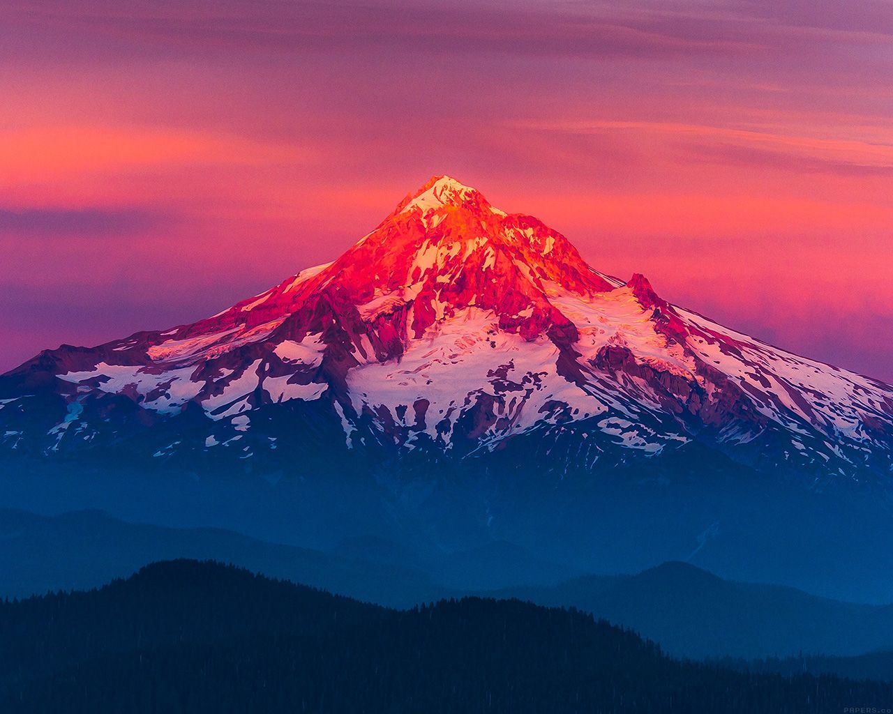Purple Sunset Snow Mountain Nature Wallpaper