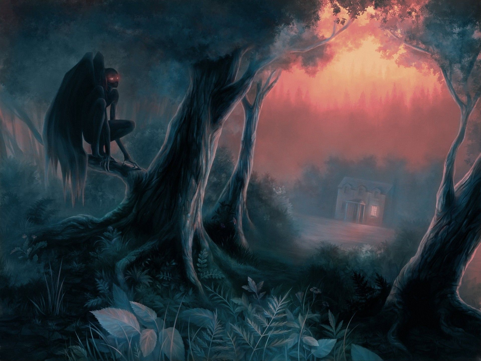 Werewolf, Vampires. Mothman, Fantasy art, Fantasy tree