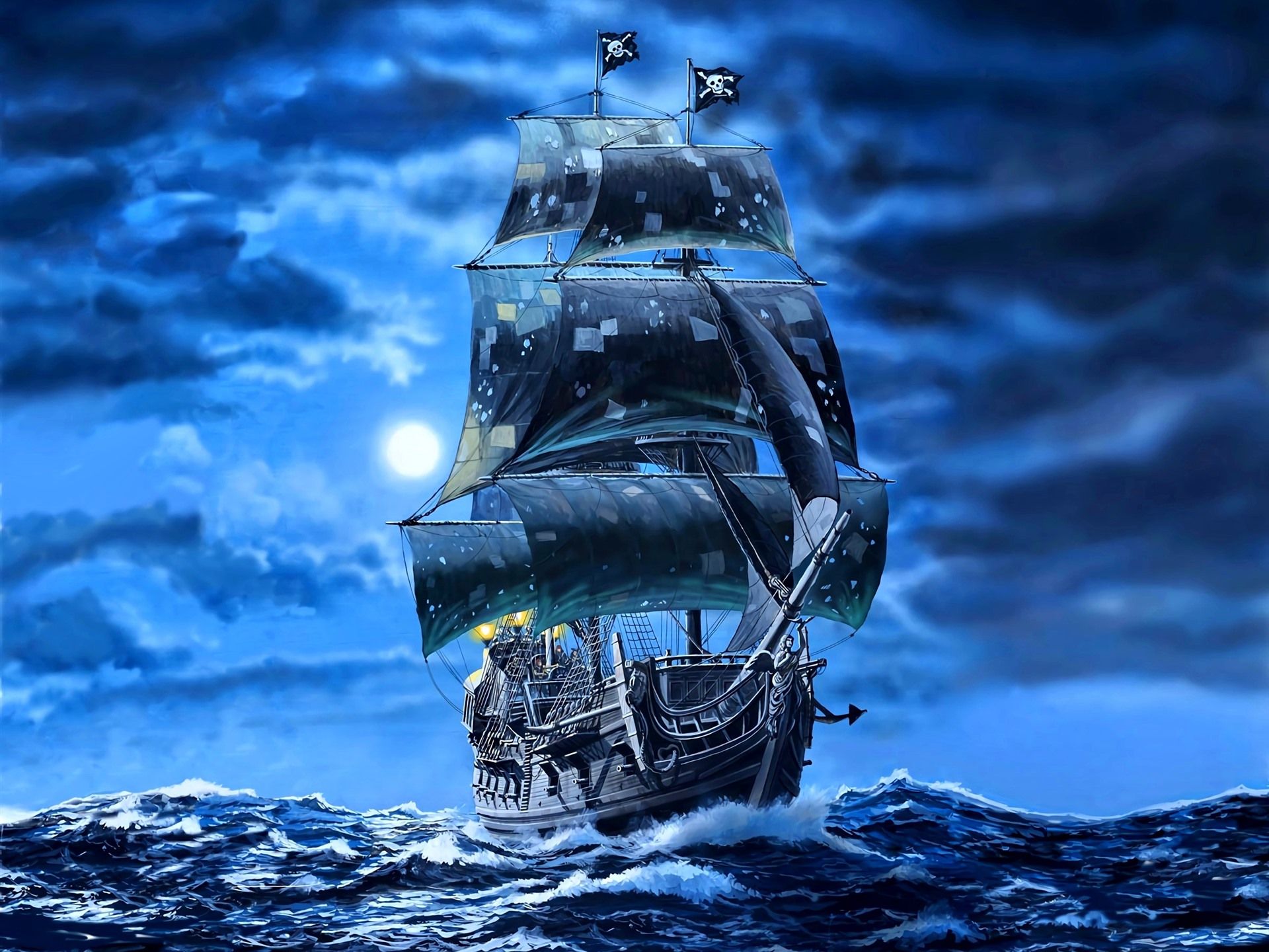 Wallpaper Black pearl sail ship, pirates, sea, art picture 1920x1440 HD Picture, Image