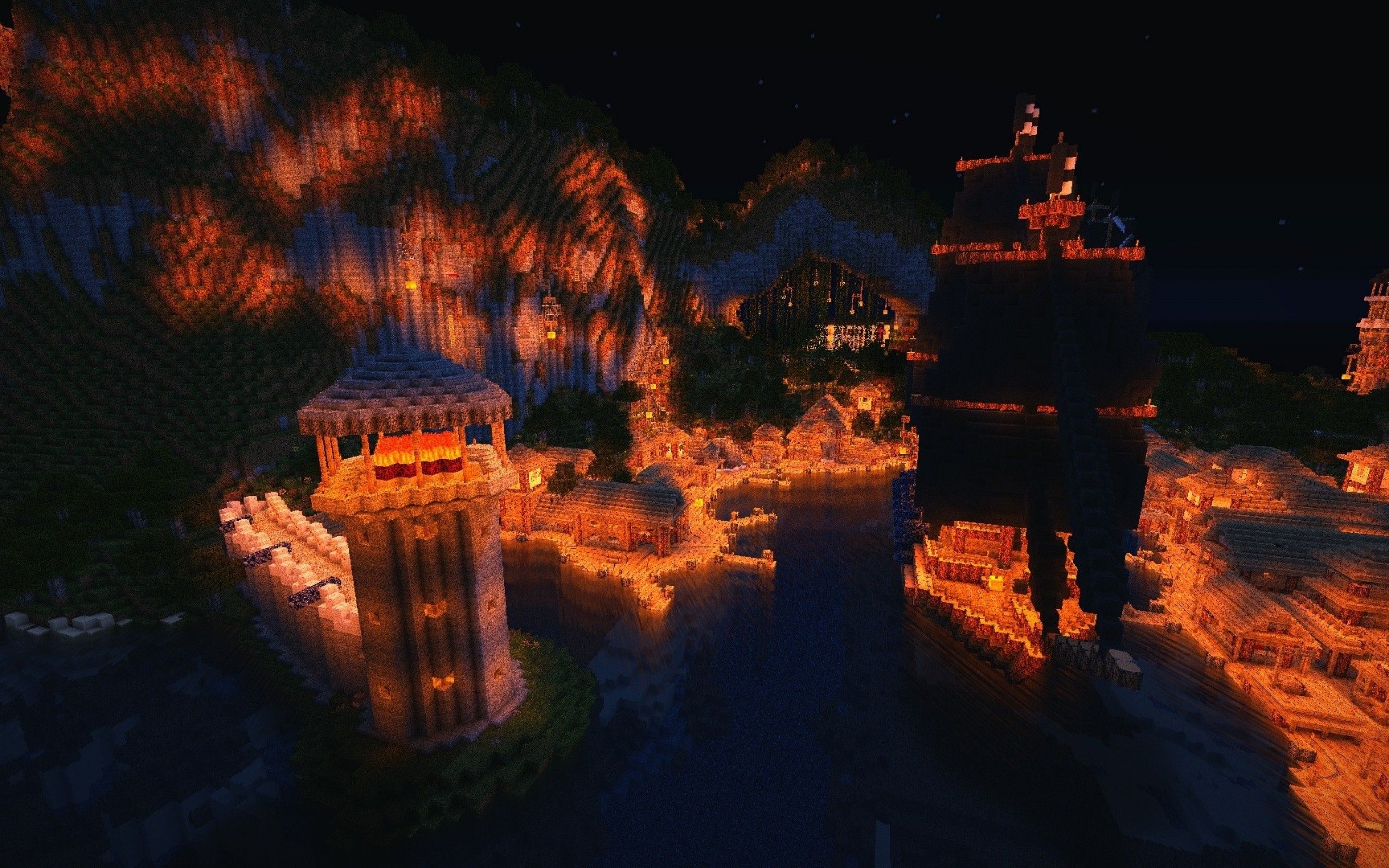 Download 2560x1600 Minecraft, Mod, Towers, Night Wallpaper for MacBook Pro 13 inch