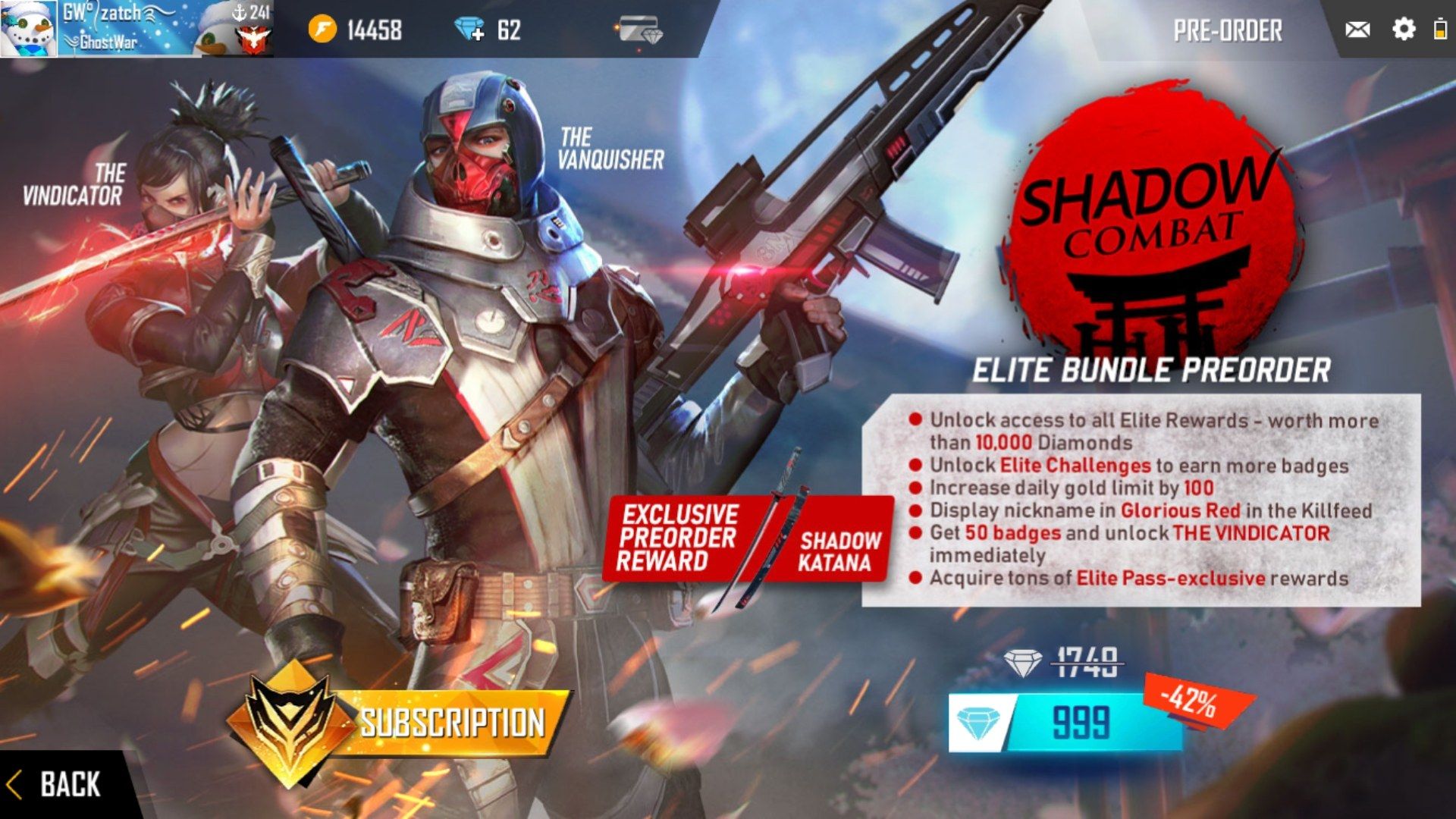 Free Fire Elite Pass Shadow Combat