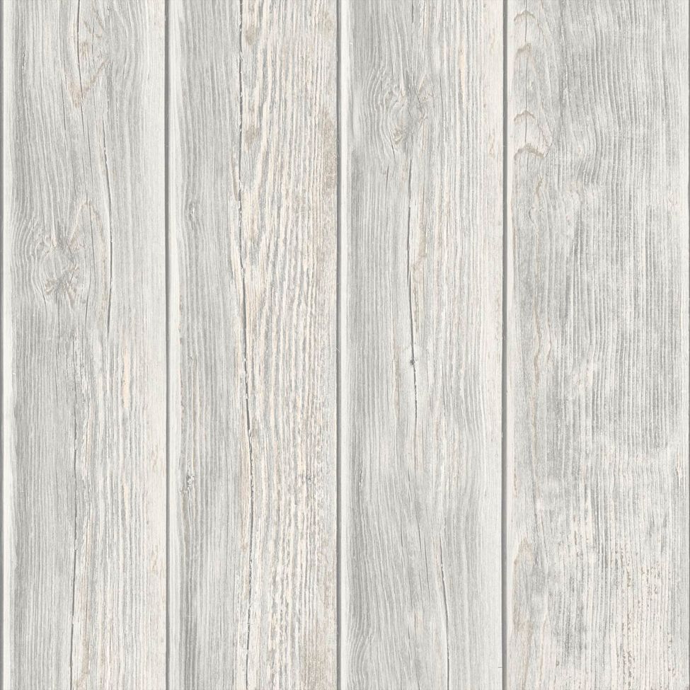 Rustic Wood Faux Textured Plank Panel Grey White Vinyl Feature Wallpaper J86817. Little Yellow Bird Wallpaper
