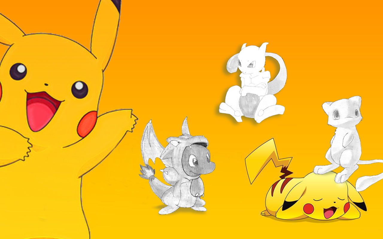 Pikachu Desktop Background. Complete with other sketched pokemon from my notebook