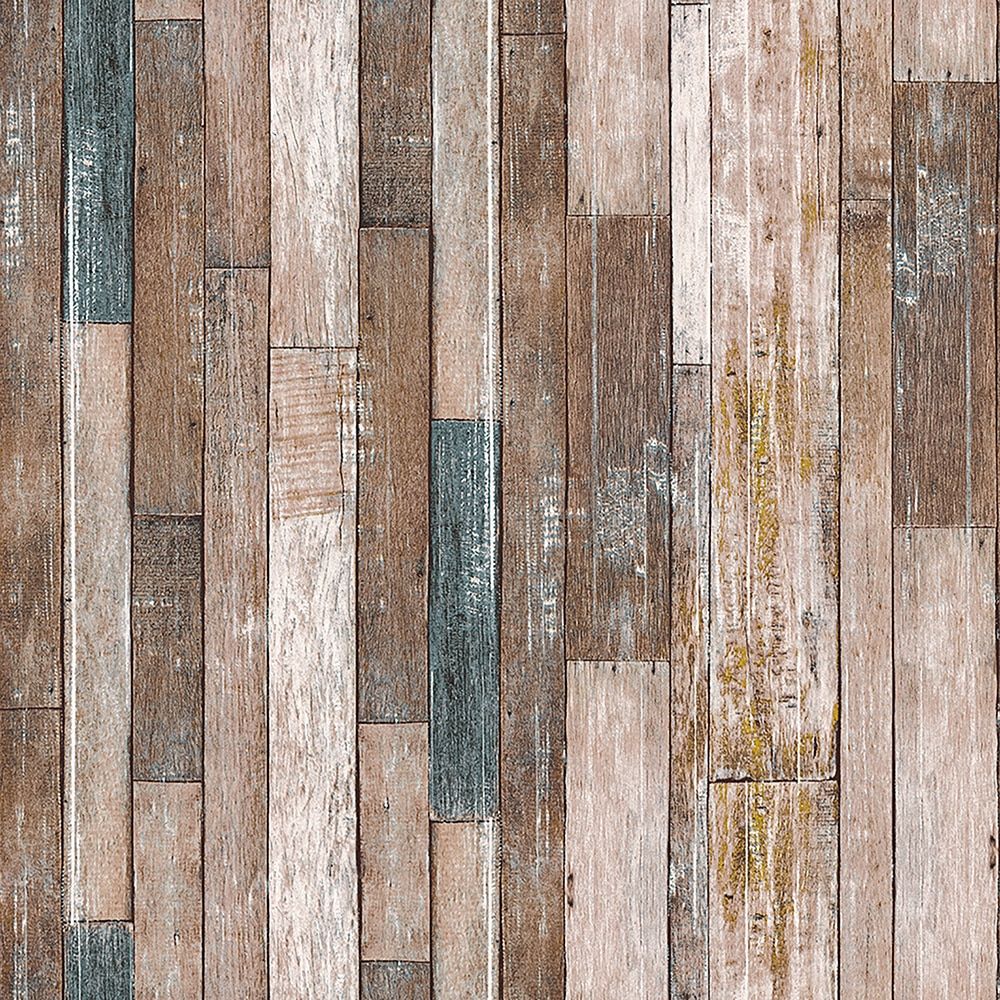 Grey and blue vintage rustic wood effect panel wallpaper