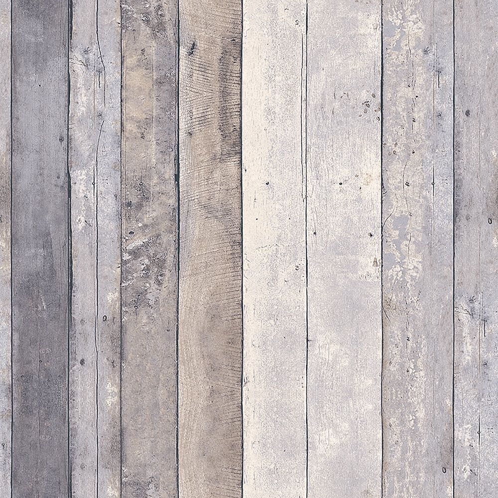 Grey and beige vintage rustic wood effect panel wallpaper