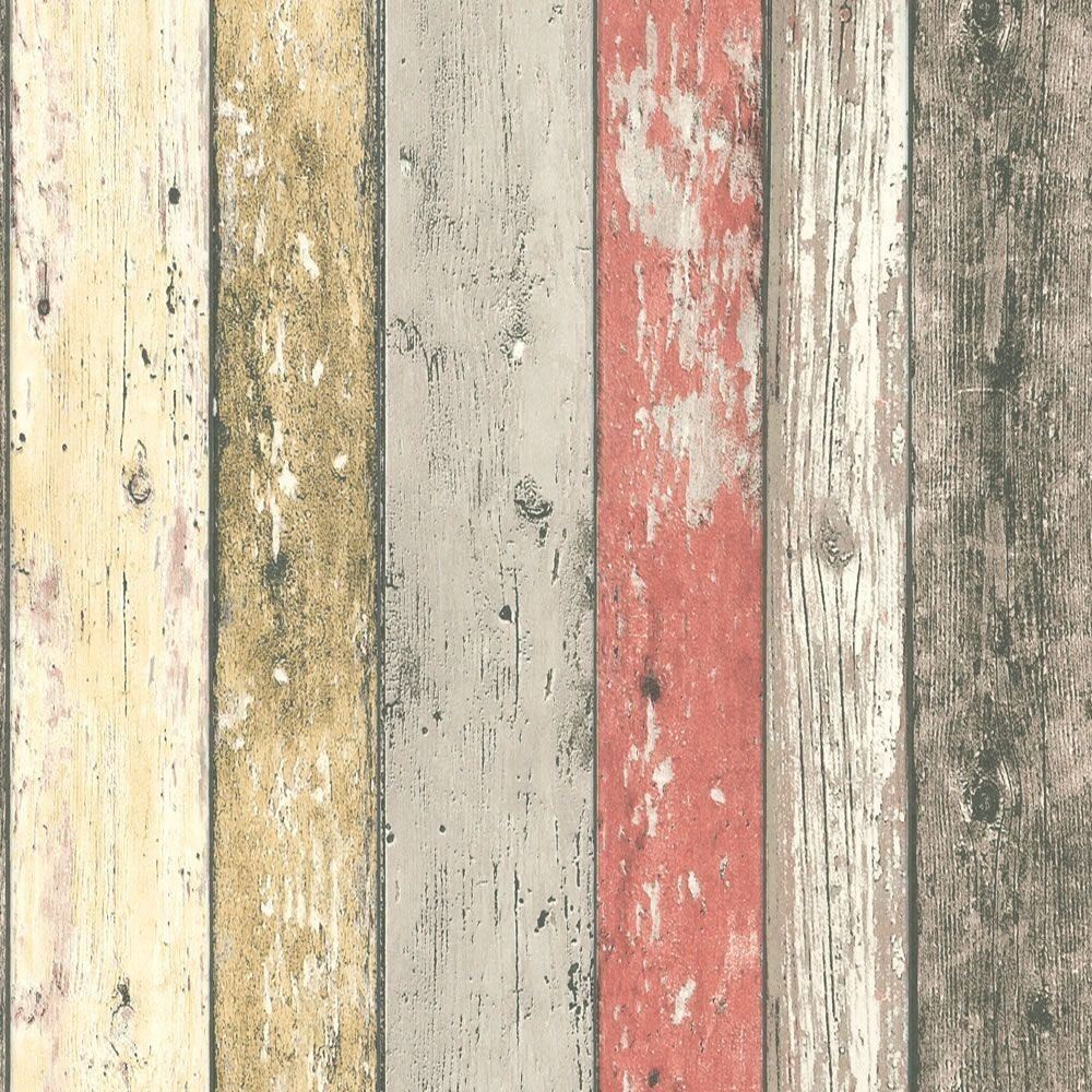 Wood Effect Wallpaper Brown Grey Red Distressed Wooden Grain Vinyl Paste Wall 4000776895127