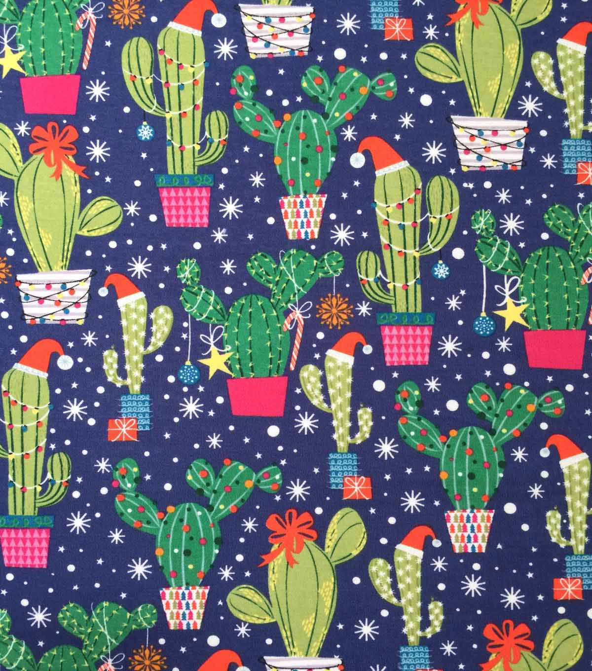 Doodles Christmas Cotton Fabric 57 Dark Blue Holiday Cacti,. Holiday Cactus, Christmas Doodles, Christmas Cactus