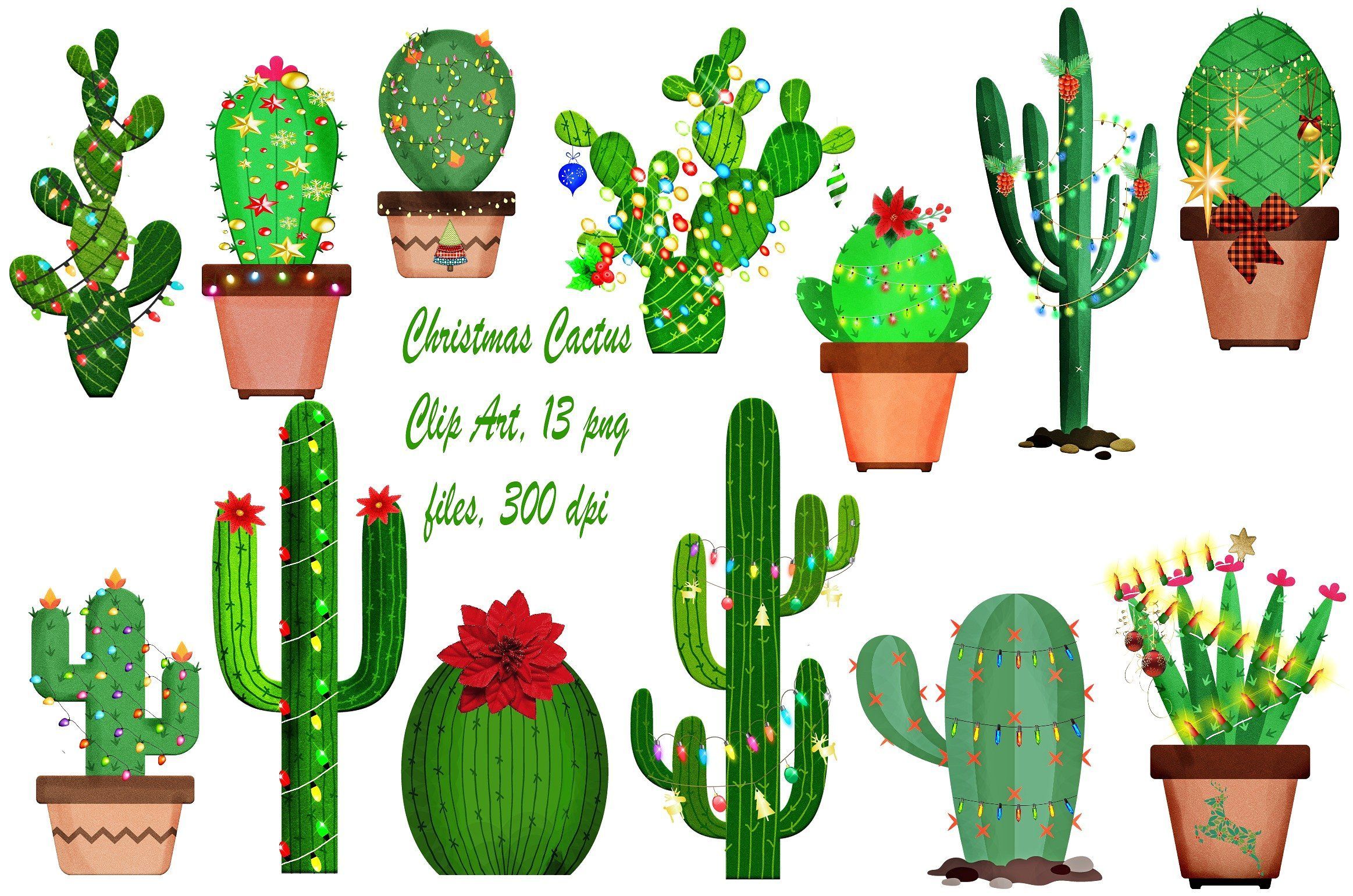 Christmas Cute Cactus Clip Art PNG files with transparent background. excellent for handmade craft items, printed pap. Cactus, Cactus vector, Cards handmade