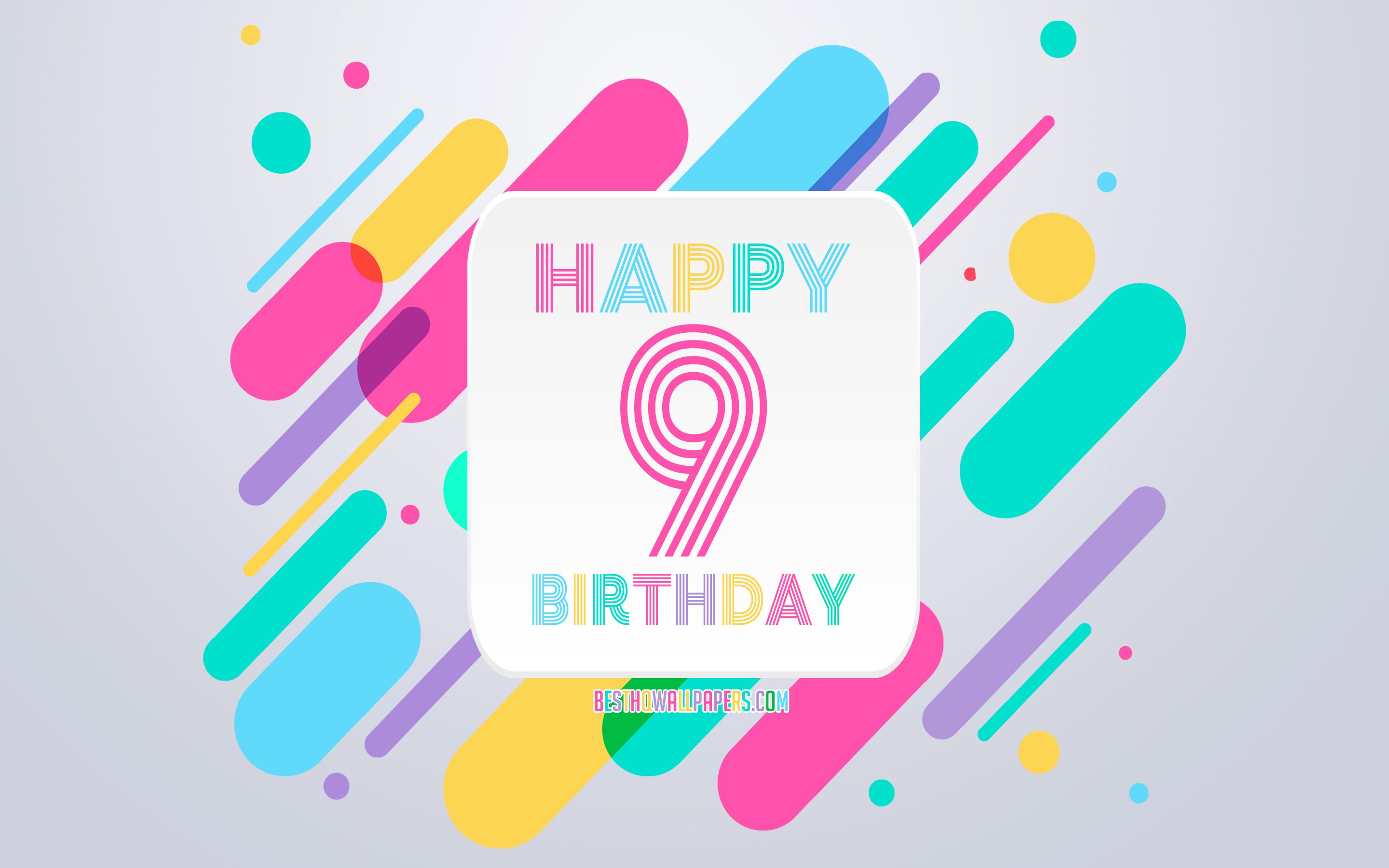Download wallpaper Happy 9 Years Birthday, Abstract Birthday Background, Happy 9th Birthday, Colorful Abstraction, 9th Happy Birthday, Birthday lines background, 9 Years Birthday, 9 Years Birthday party for desktop with resolution 2880x1800