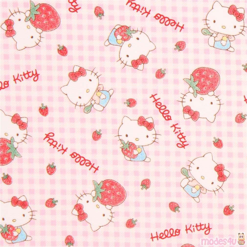 checkered light purple white Hello Kitty strawberry oxford fabric. Hello kitty picture, Hello kitty background, Kitty wallpaper