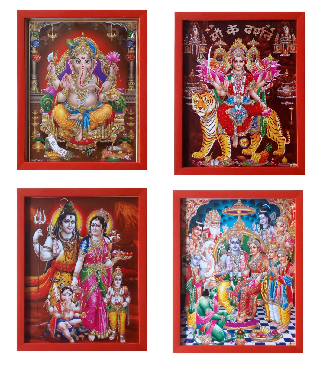 Buy Shree Handicraft Lord Ganesha Painting Frame Ramdarbar with Durga Maa Shiva Shiv Parivar Photo Frames Set of 5 (Each Size: 24 x 30 x 1 cm) Online at Low Prices in India