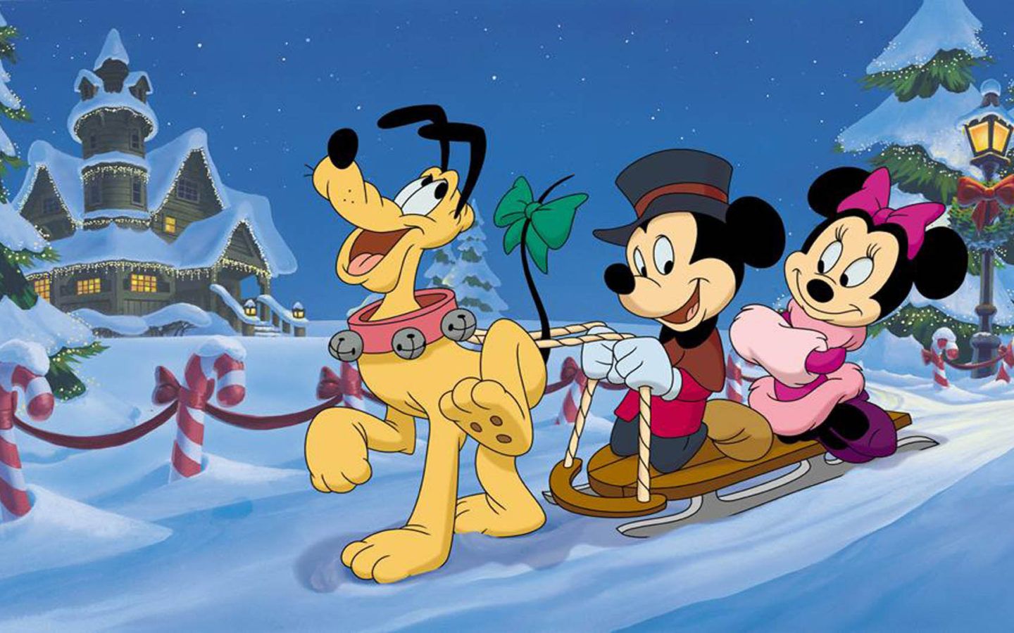 Winter Sledding With Pluto Mickey And Minnie Mouse Cartoons Christmas Wallpaper HD 1920x1080, Wallpaper13.com