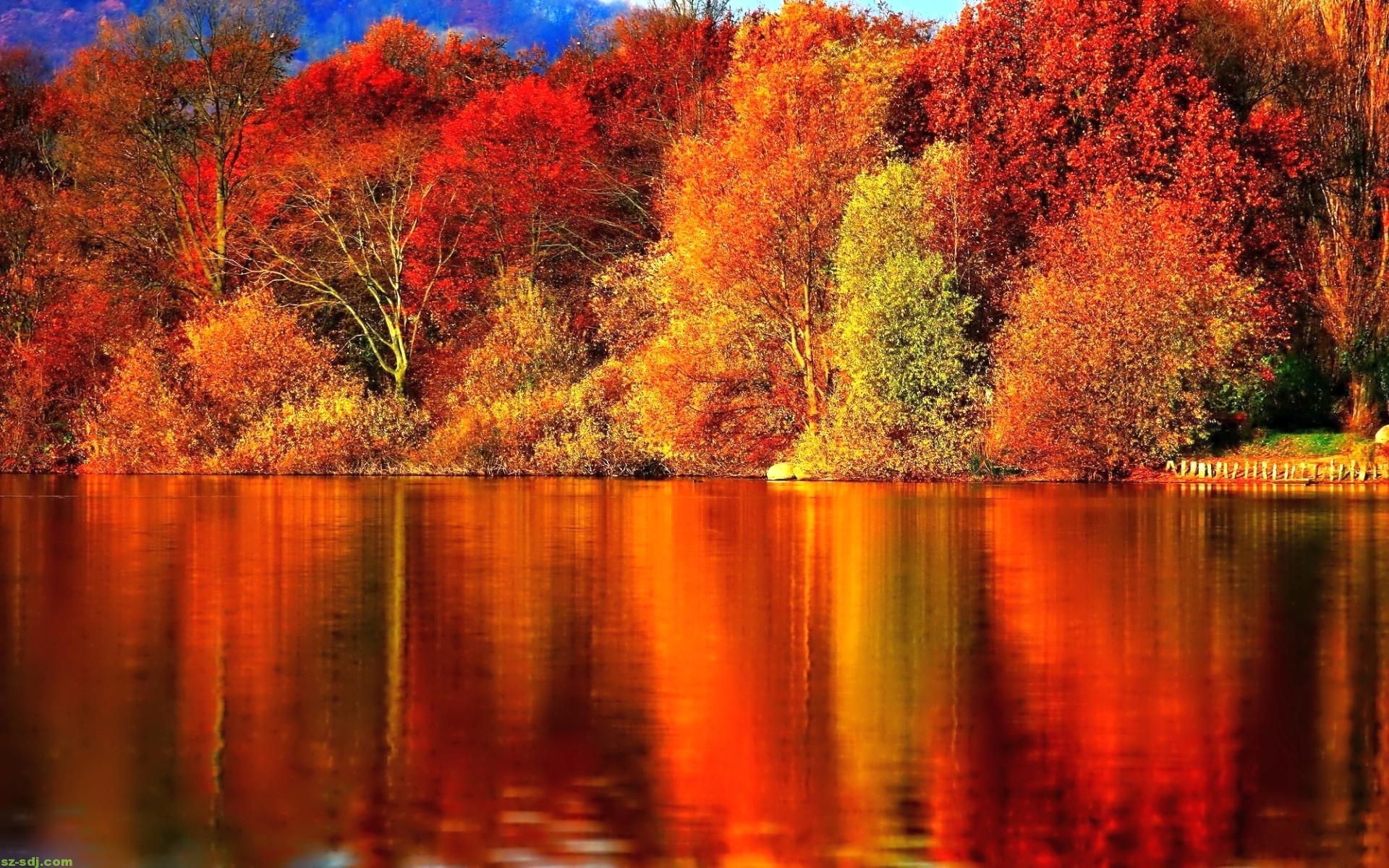 Beautifull View Lake With Red Autumn Wallpaper HD /1yp1p60. Autumn wallpaper hd, Fall wallpaper, Fall picture