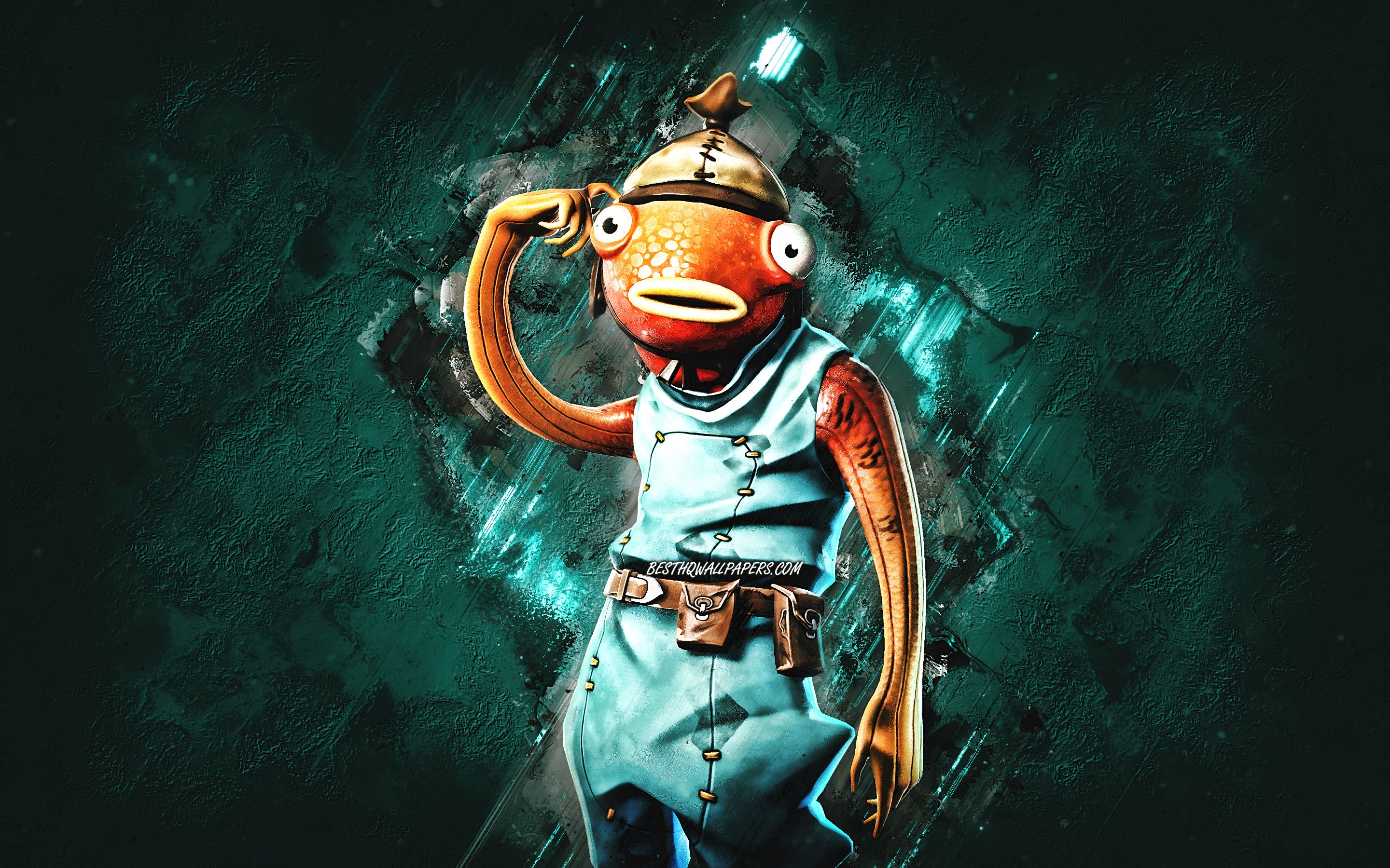 Download wallpaper Fortnite Fishstick Skin, Fortnite, main characters, turquoise stone background, Fishstick, Fortnite skins, Fishstick Skin, Fishstick Fortnite, Fortnite characters for desktop with resolution 2880x1800. High Quality HD picture
