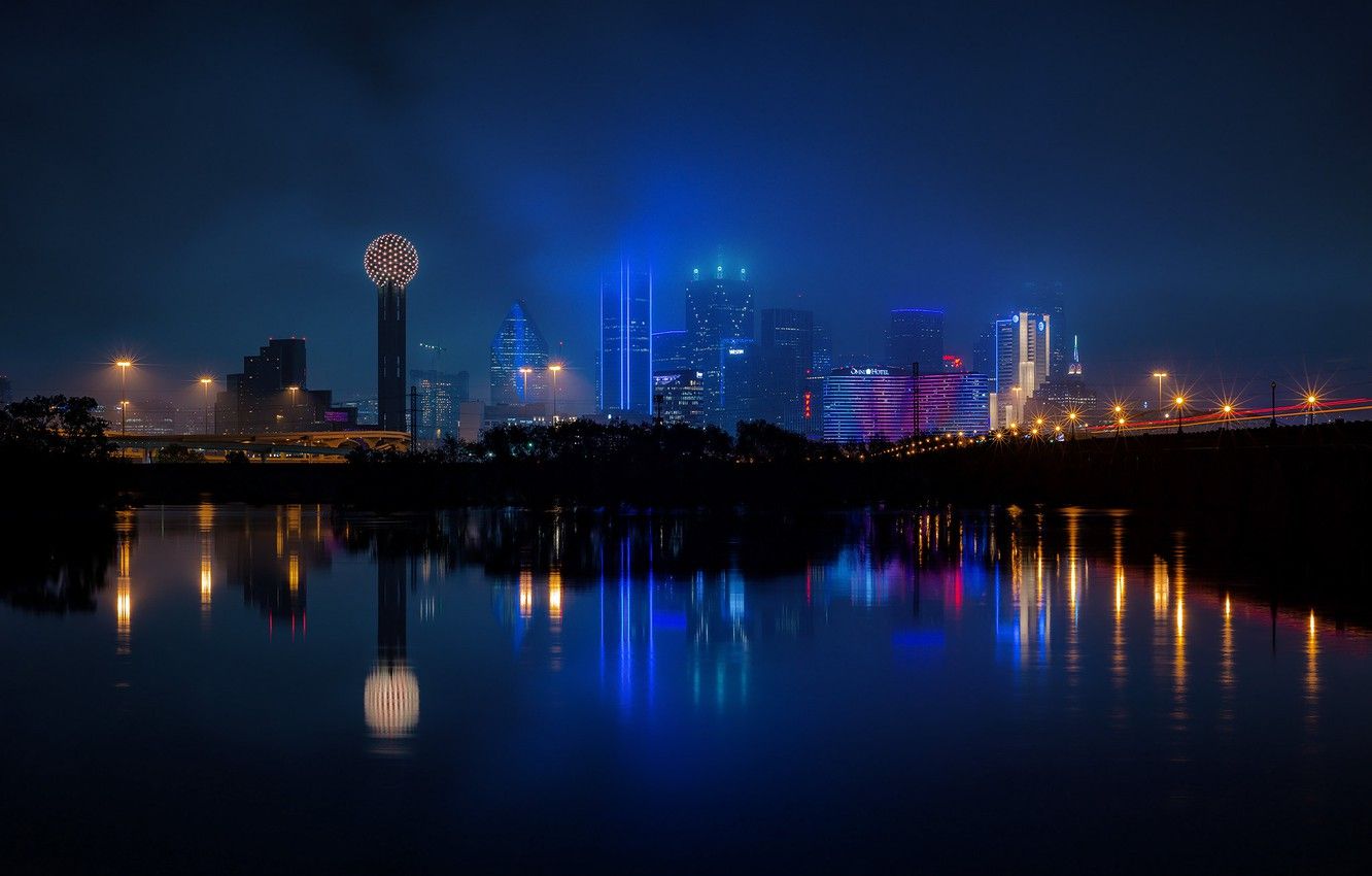 Wallpaper night, the city, panorama, Dallas, Texas, city lights image for desktop, section город